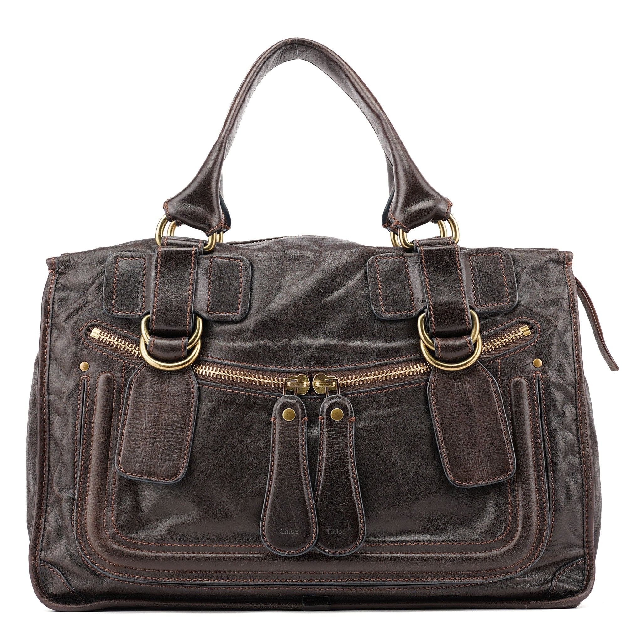 Brown Calfskin Bay Tote Bag
