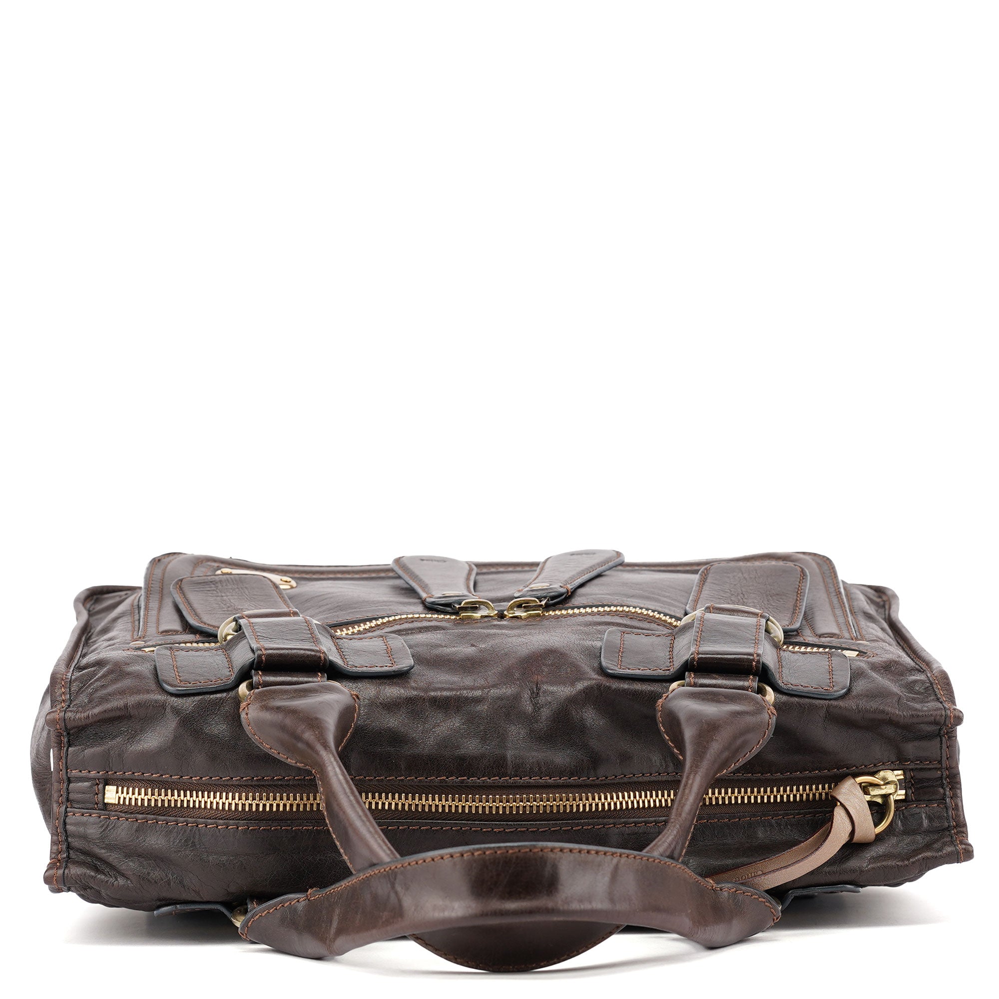 Brown Calfskin Bay Tote Bag
