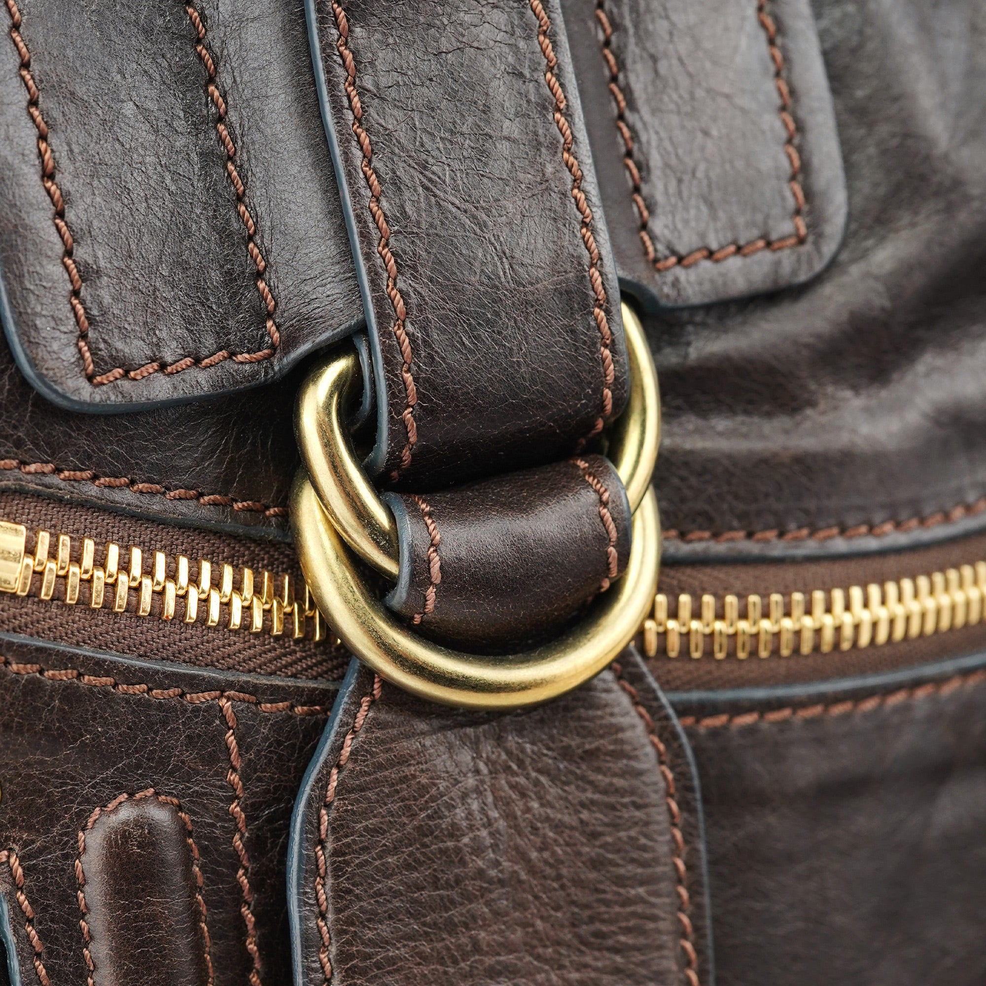 Brown Calfskin Bay Tote Bag