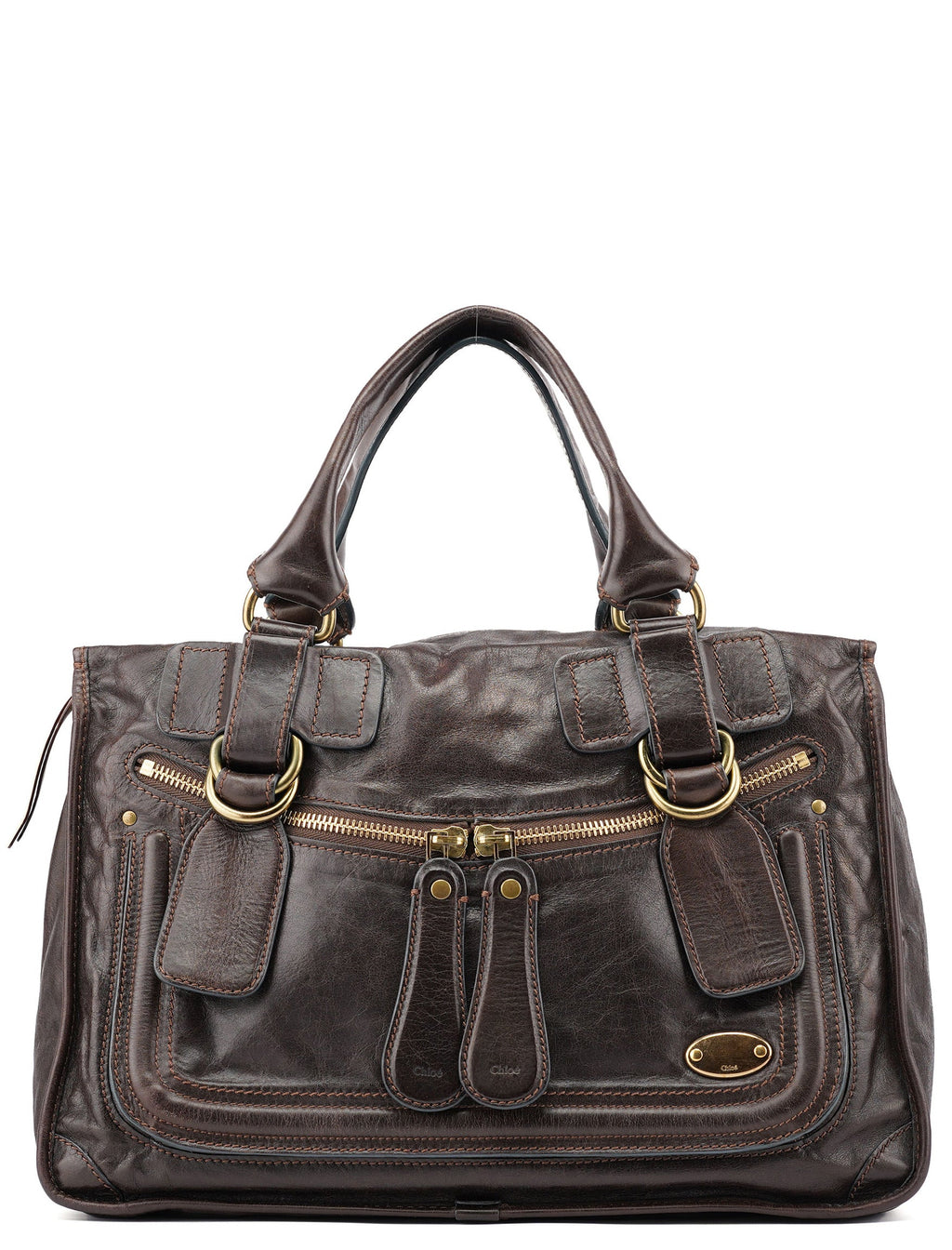 Brown Calfskin Bay Tote Bag
