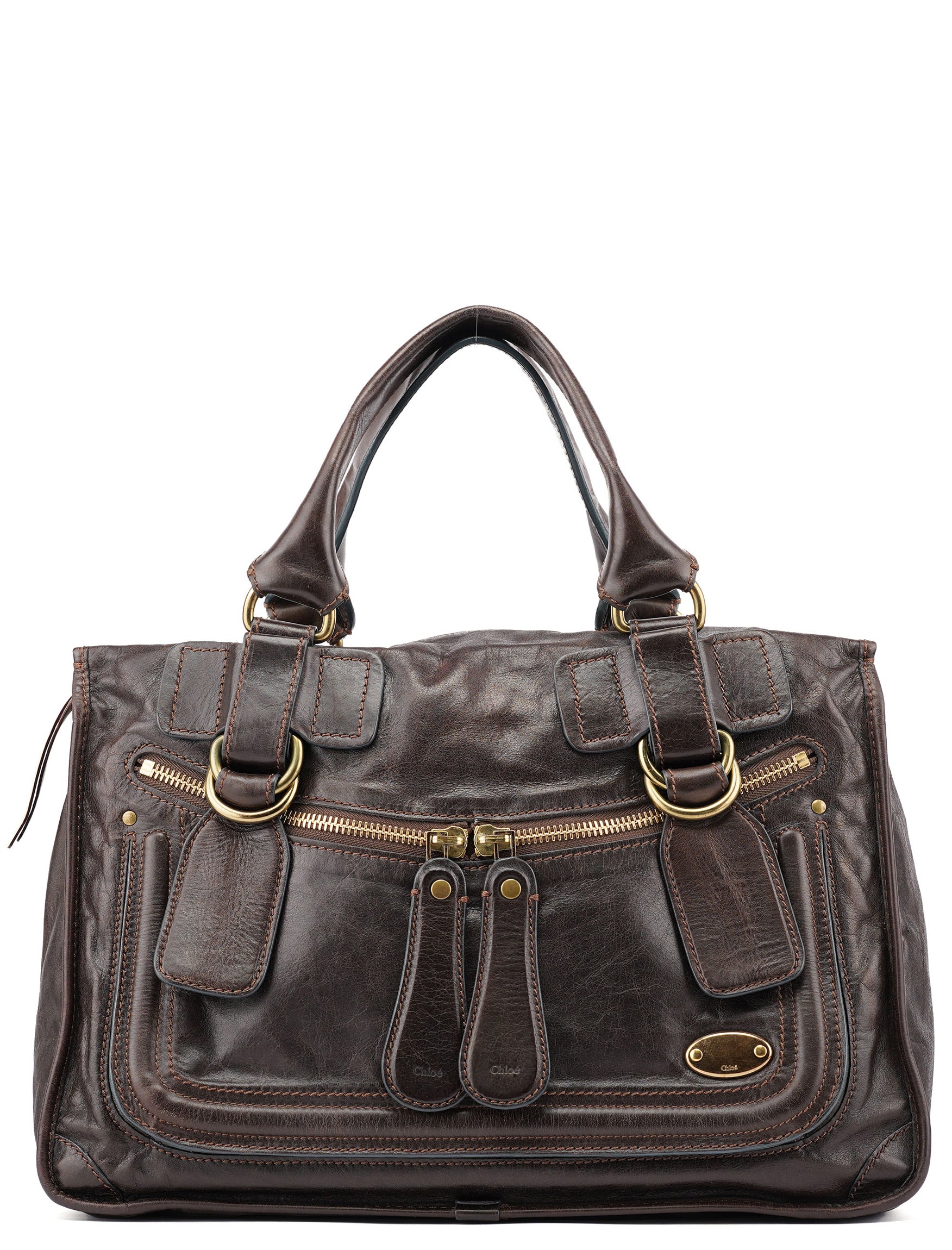 Brown Calfskin Bay Tote Bag