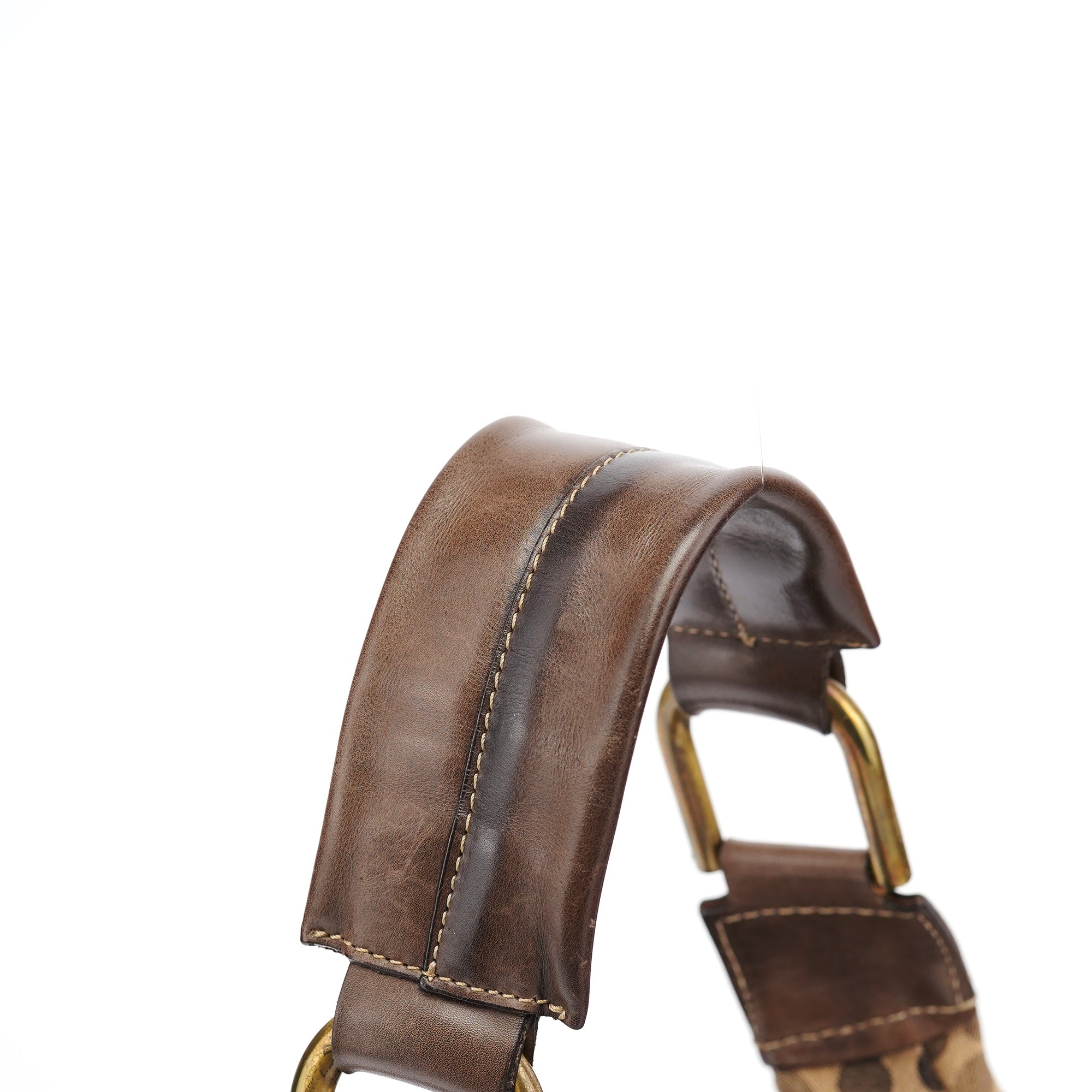 Brown Canvas Polkadot Hobo Shoulder Bag