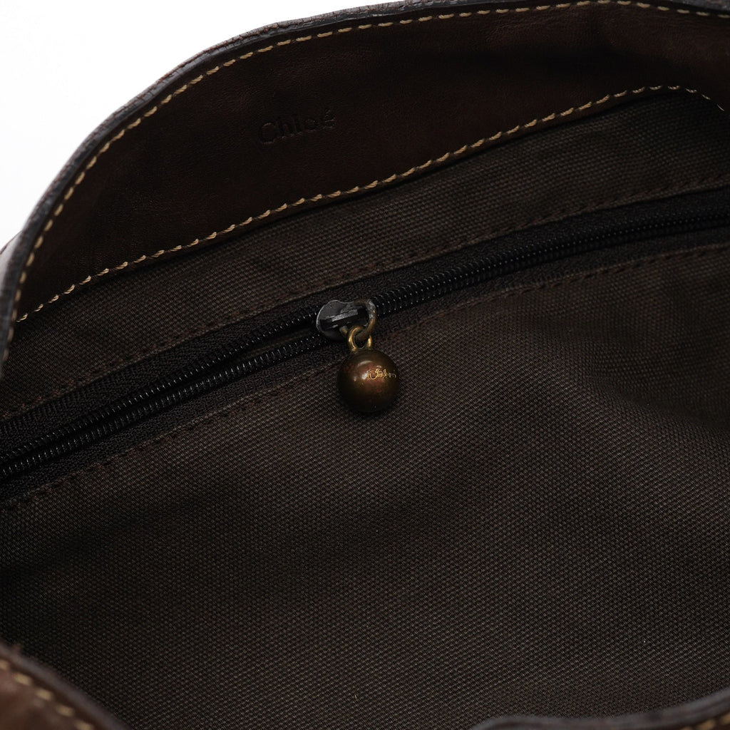 Brown Canvas Polkadot Hobo Shoulder Bag