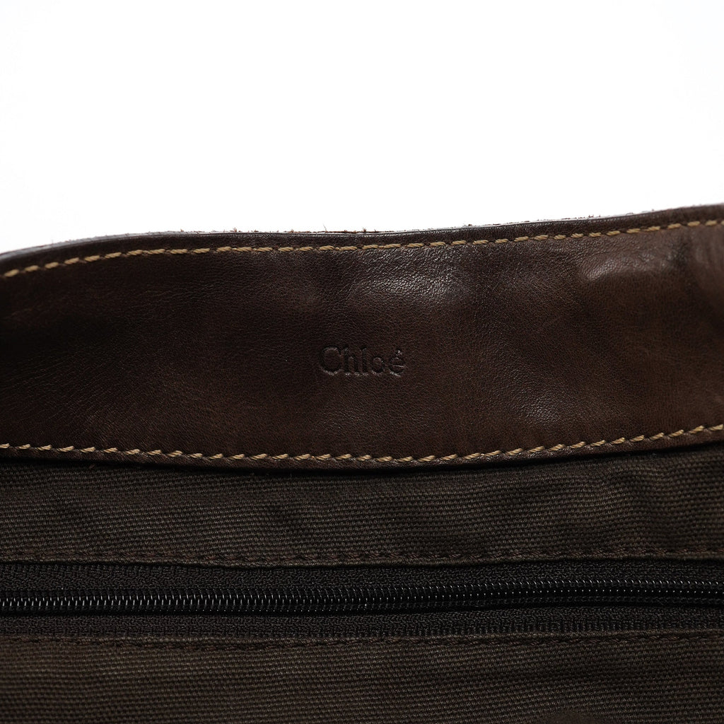 Brown Canvas Polkadot Hobo Shoulder Bag