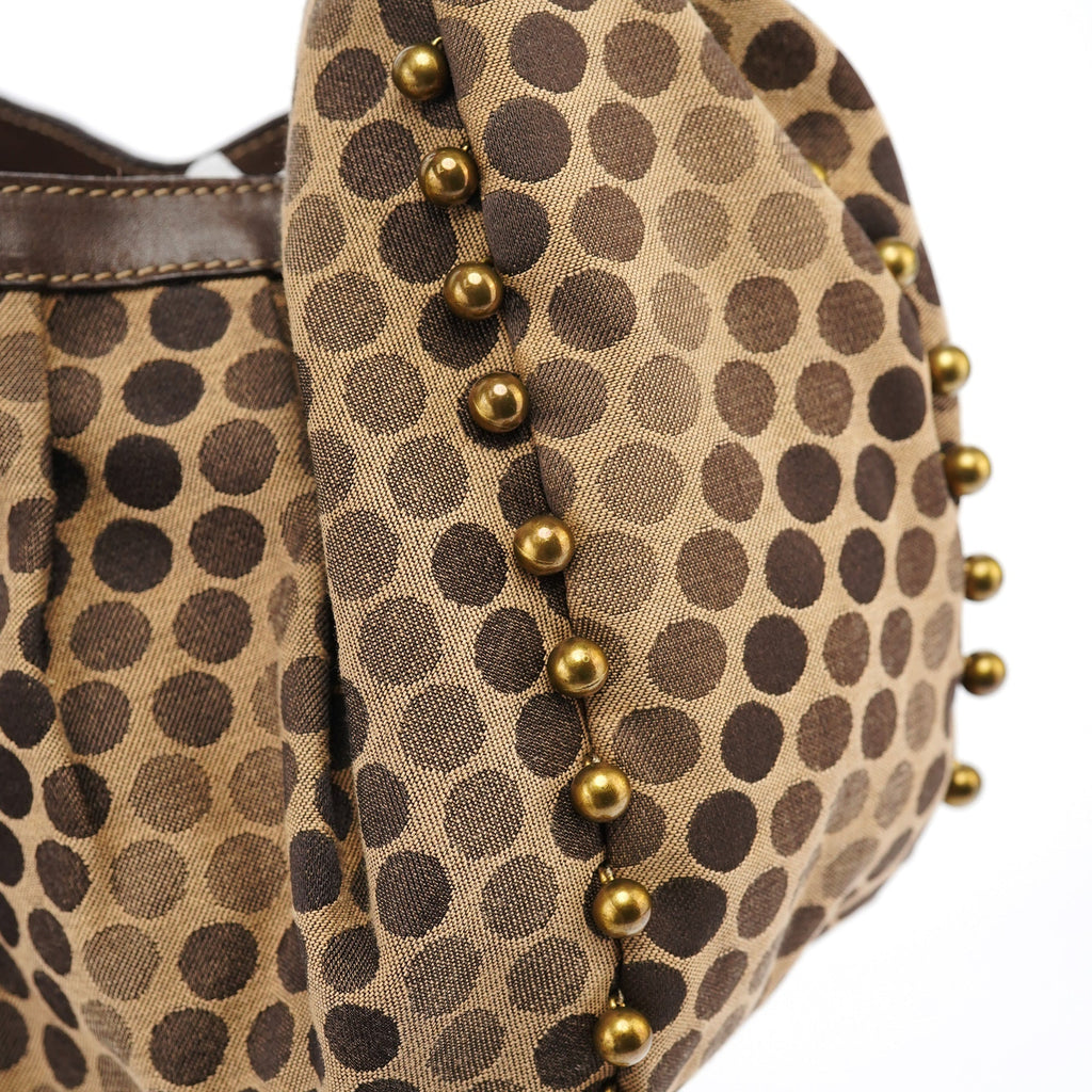 Brown Canvas Polkadot Hobo Shoulder Bag