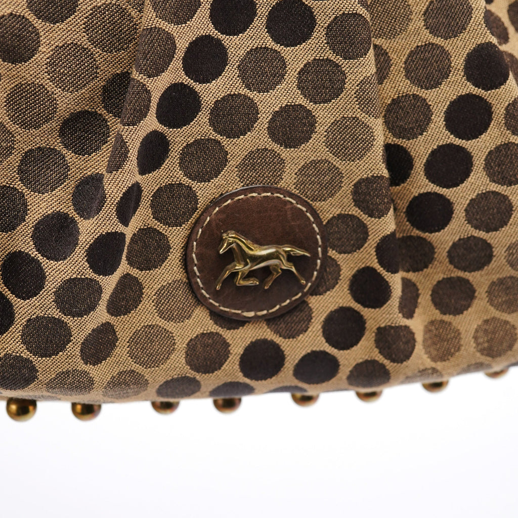 Brown Canvas Polkadot Hobo Shoulder Bag