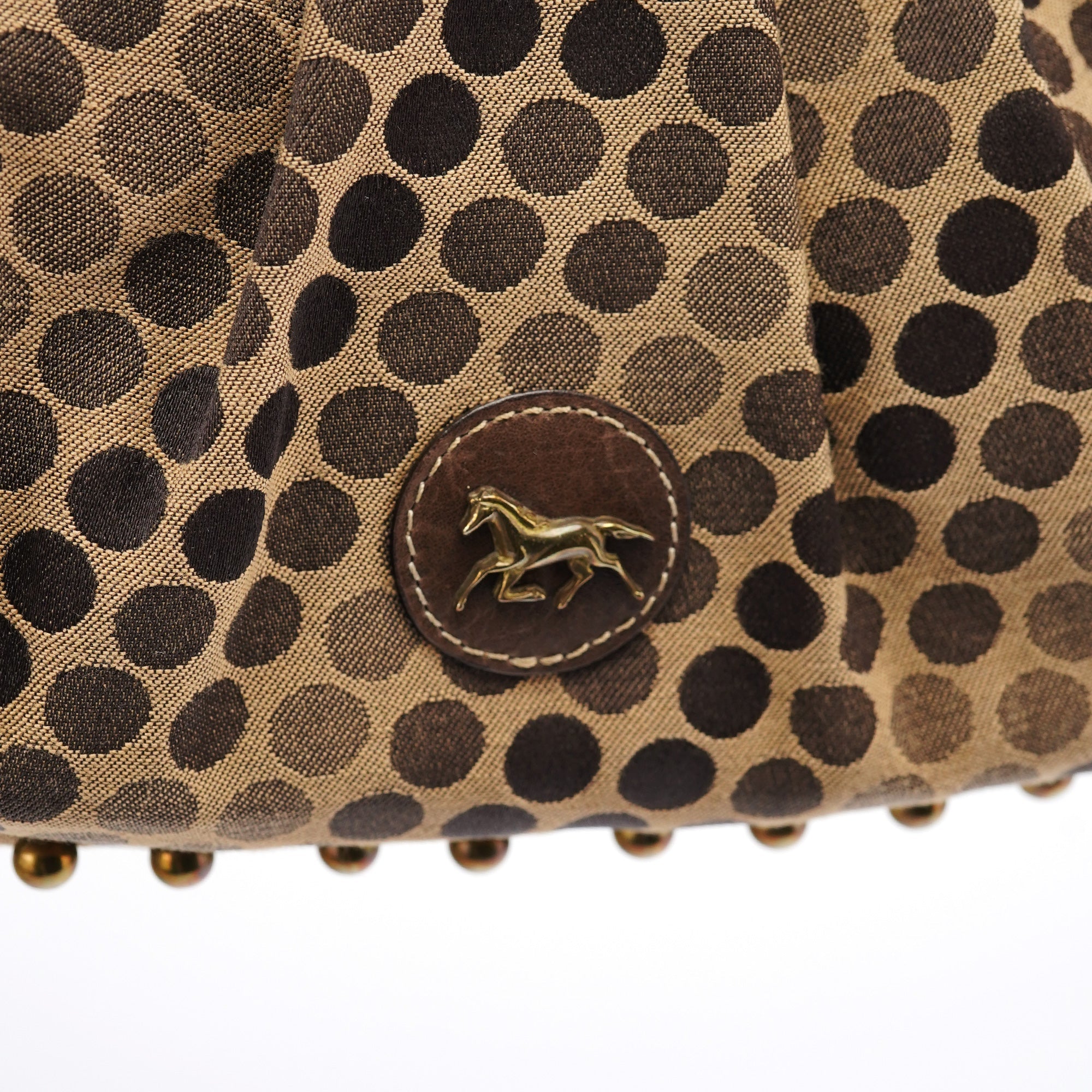Brown Canvas Polkadot Hobo Shoulder Bag