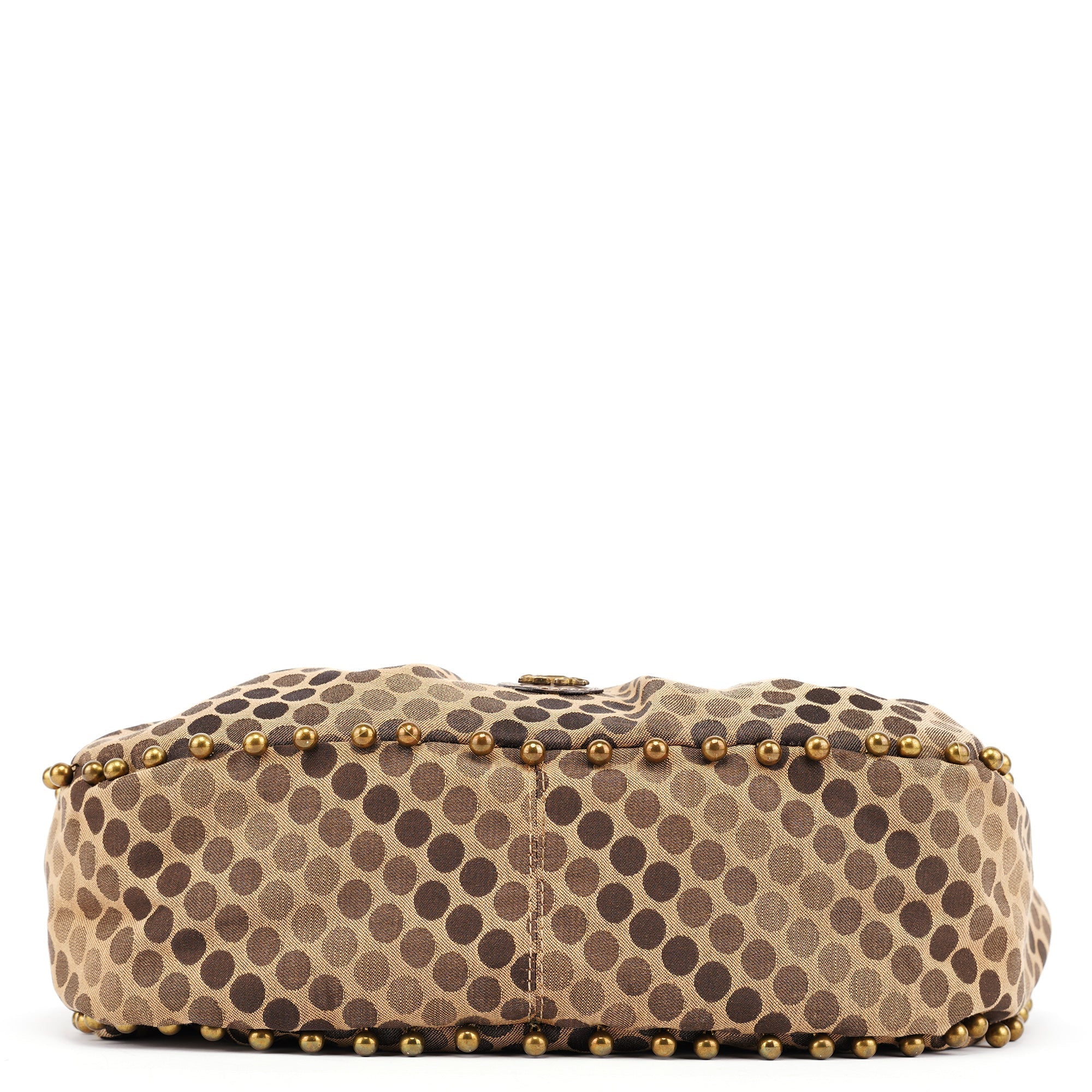 Brown Canvas Polkadot Hobo Shoulder Bag
