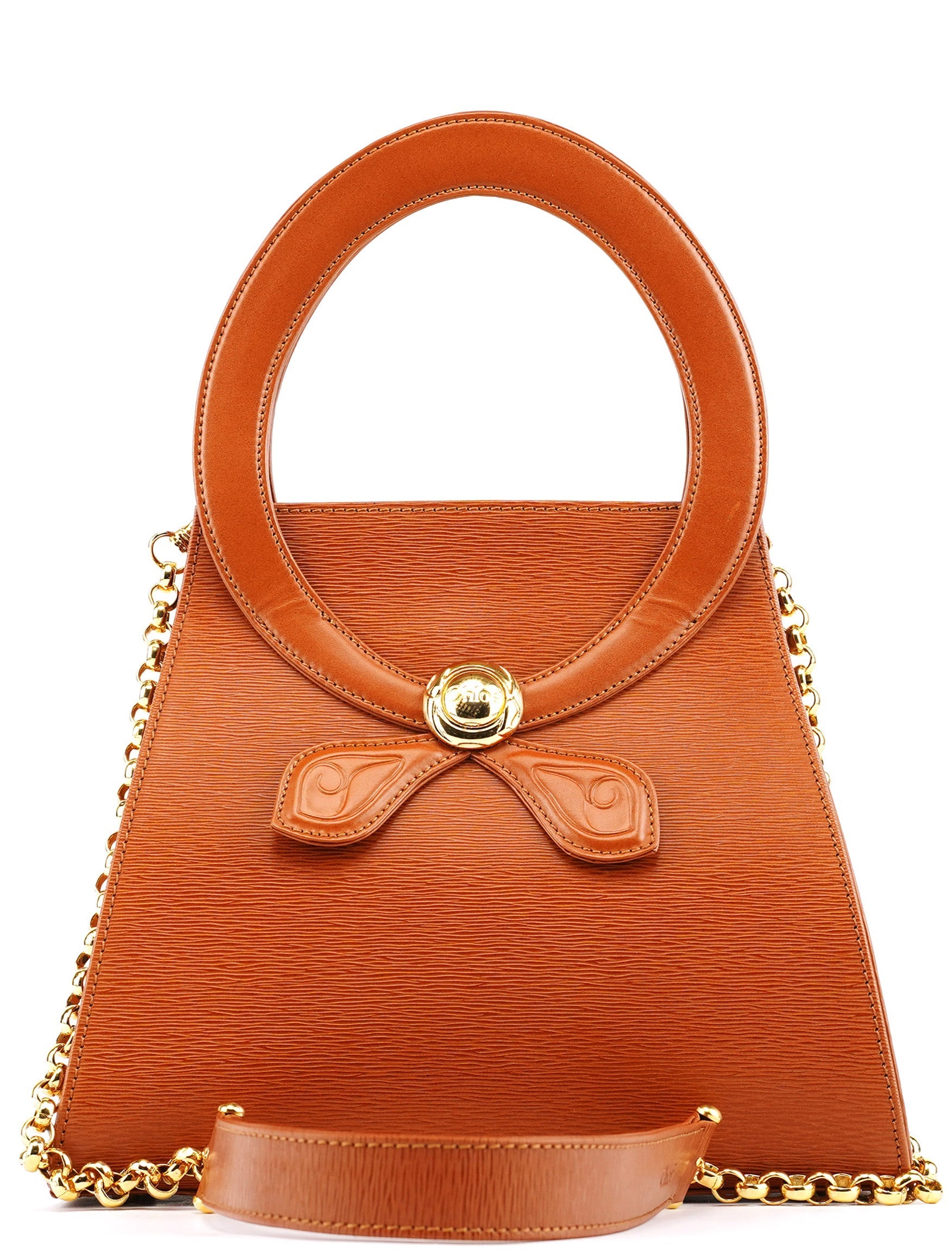 Brown Epi Leather Ribbon Top Handle 2-Way Bag