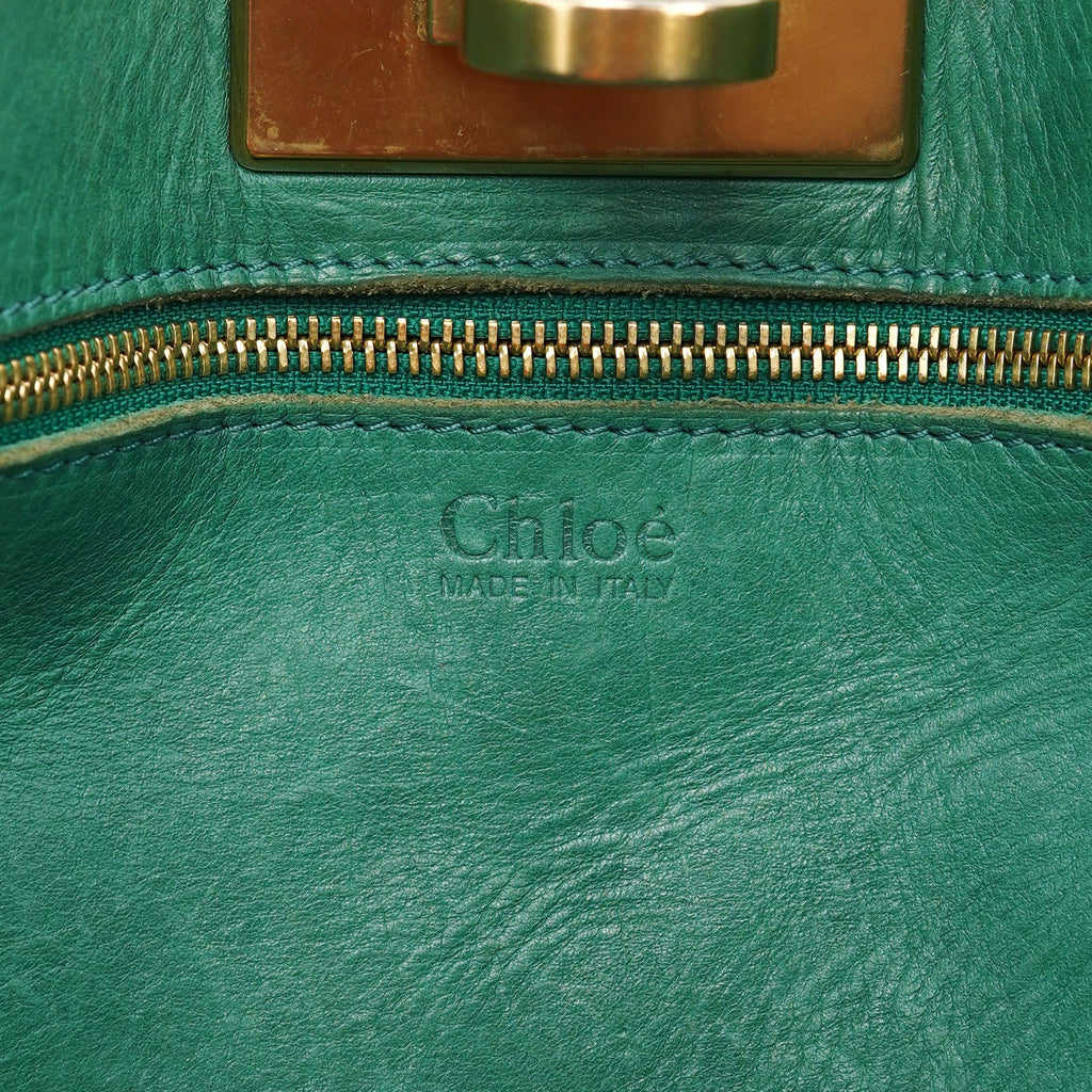 Brown Green Leather Tote Bag