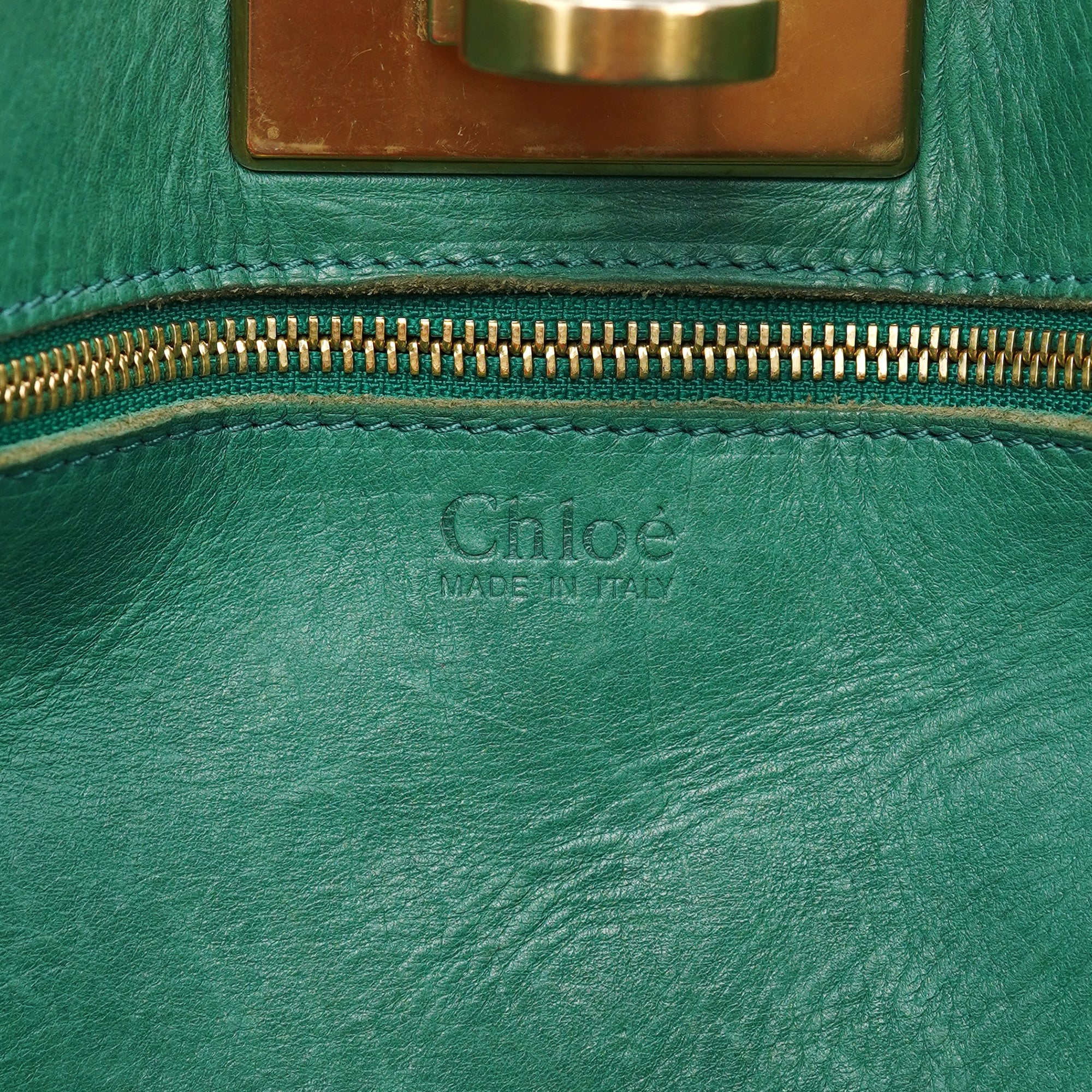 Brown Green Leather Tote Bag