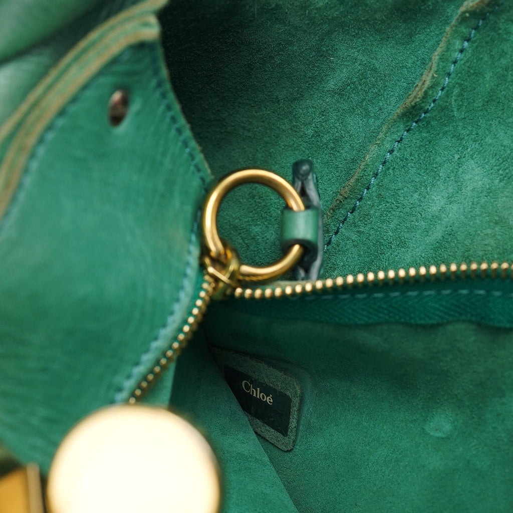 Brown Green Leather Tote Bag