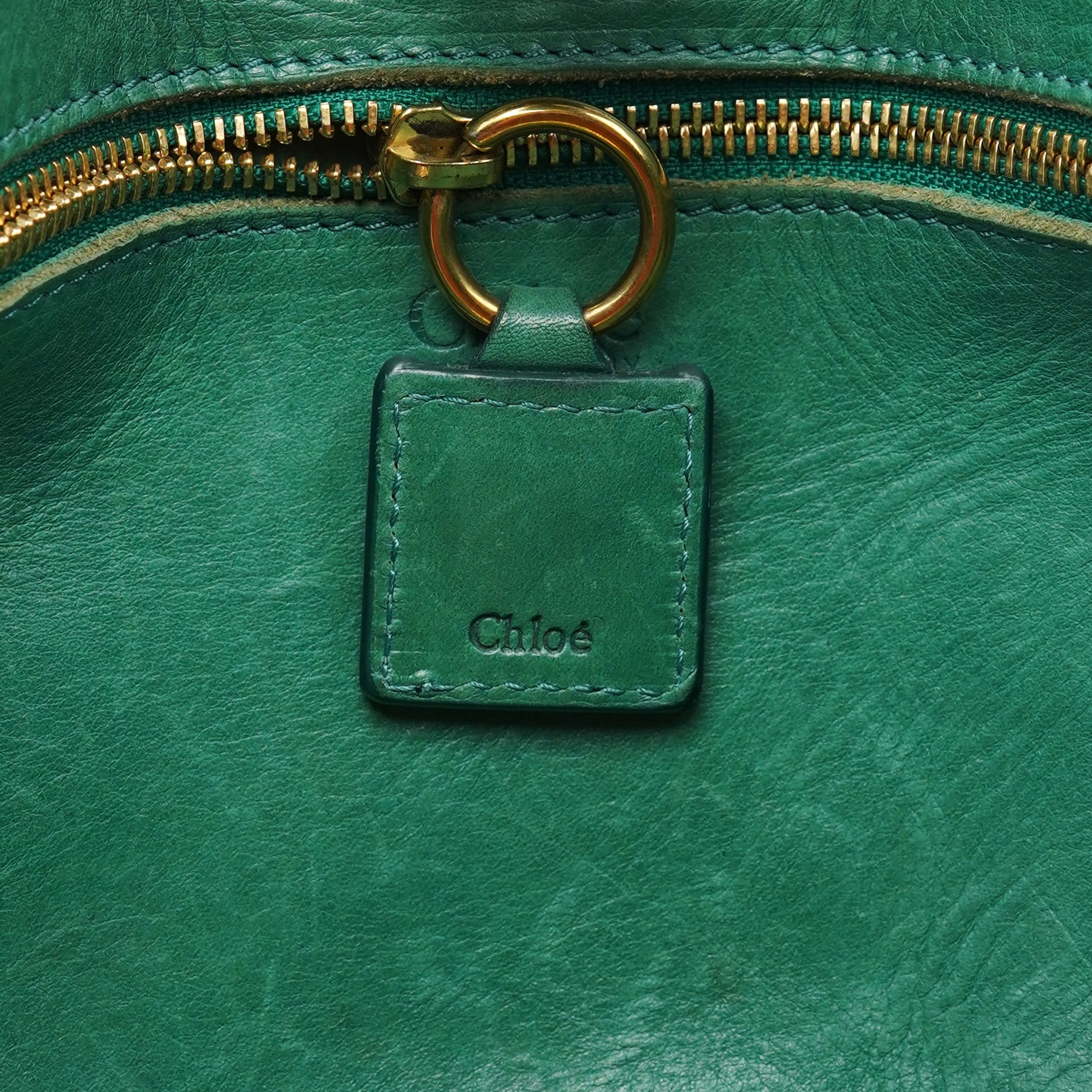 Brown Green Leather Tote Bag