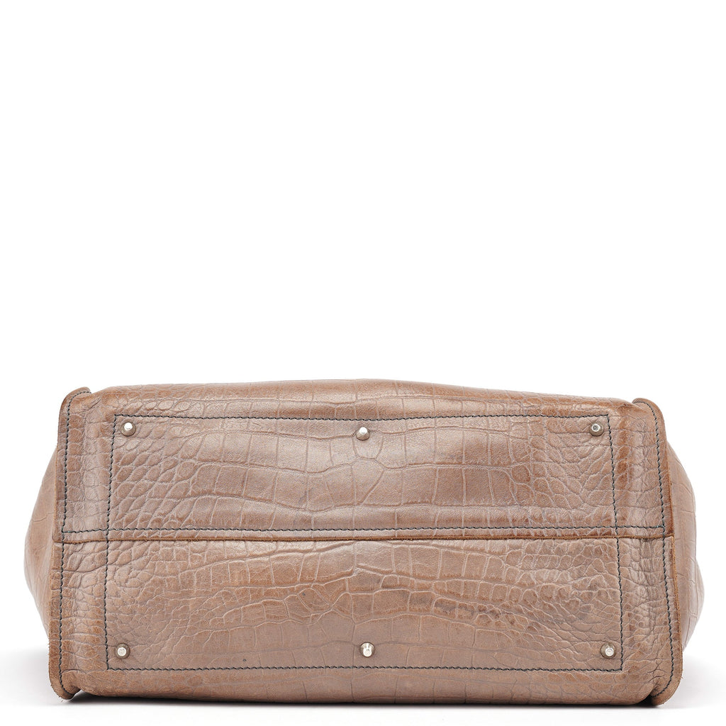 Brown Green Leather Tote Bag