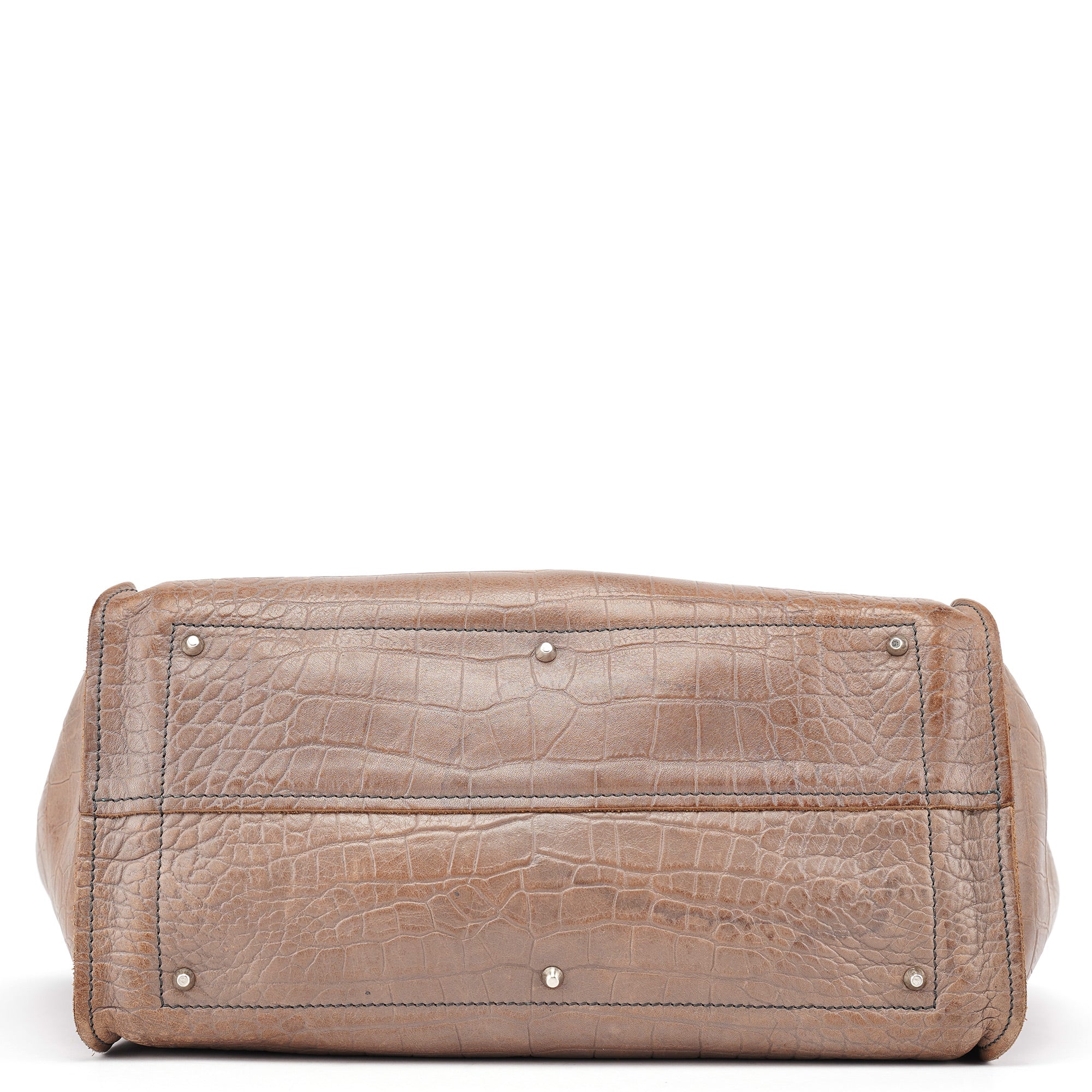 Brown Green Leather Tote Bag