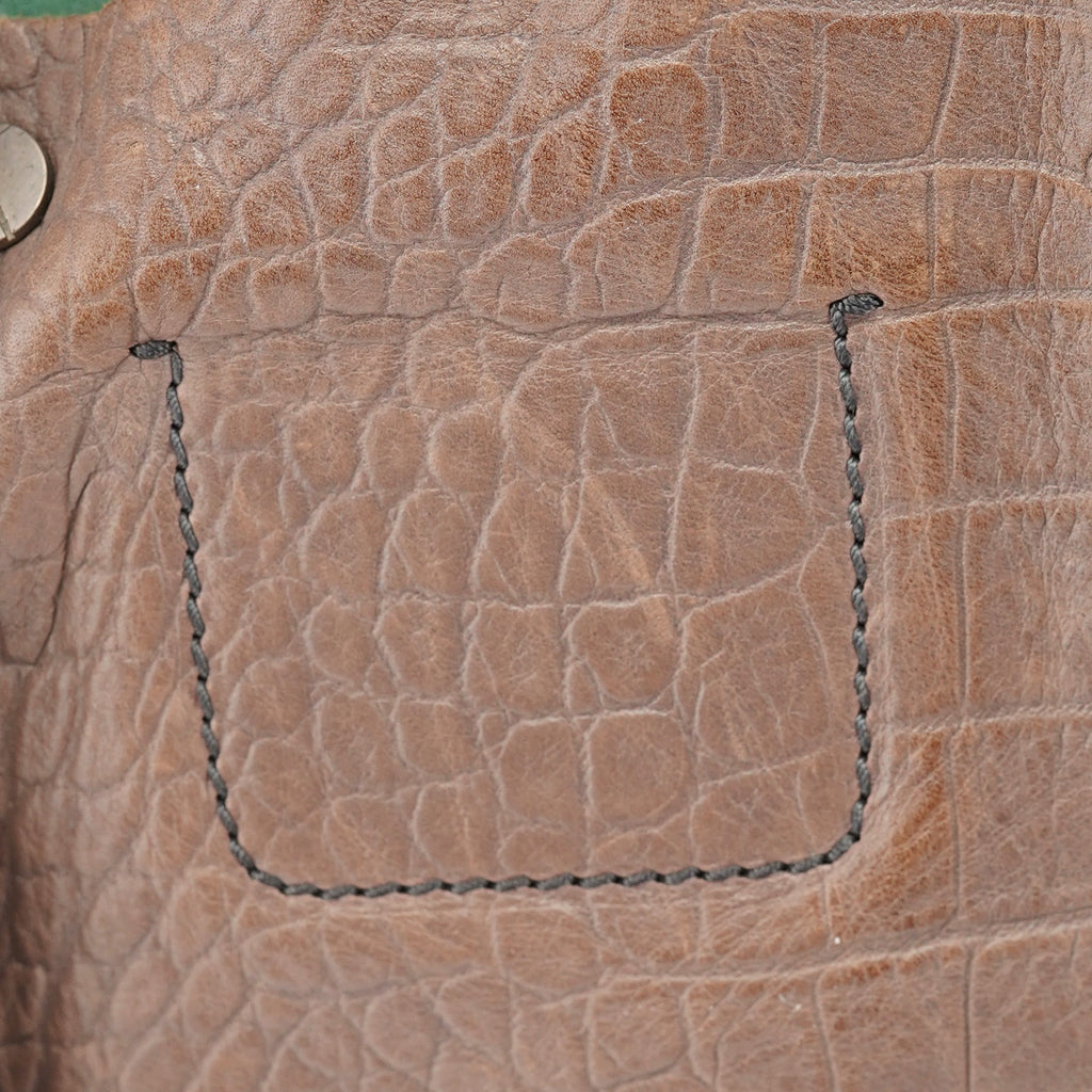 Brown Green Leather Tote Bag
