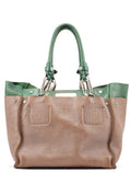 Brown Green Leather Tote Bag