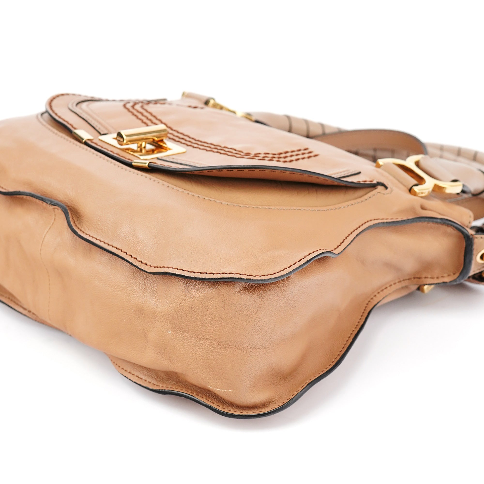 Brown Grey Leather Marcie Shoulder Bag