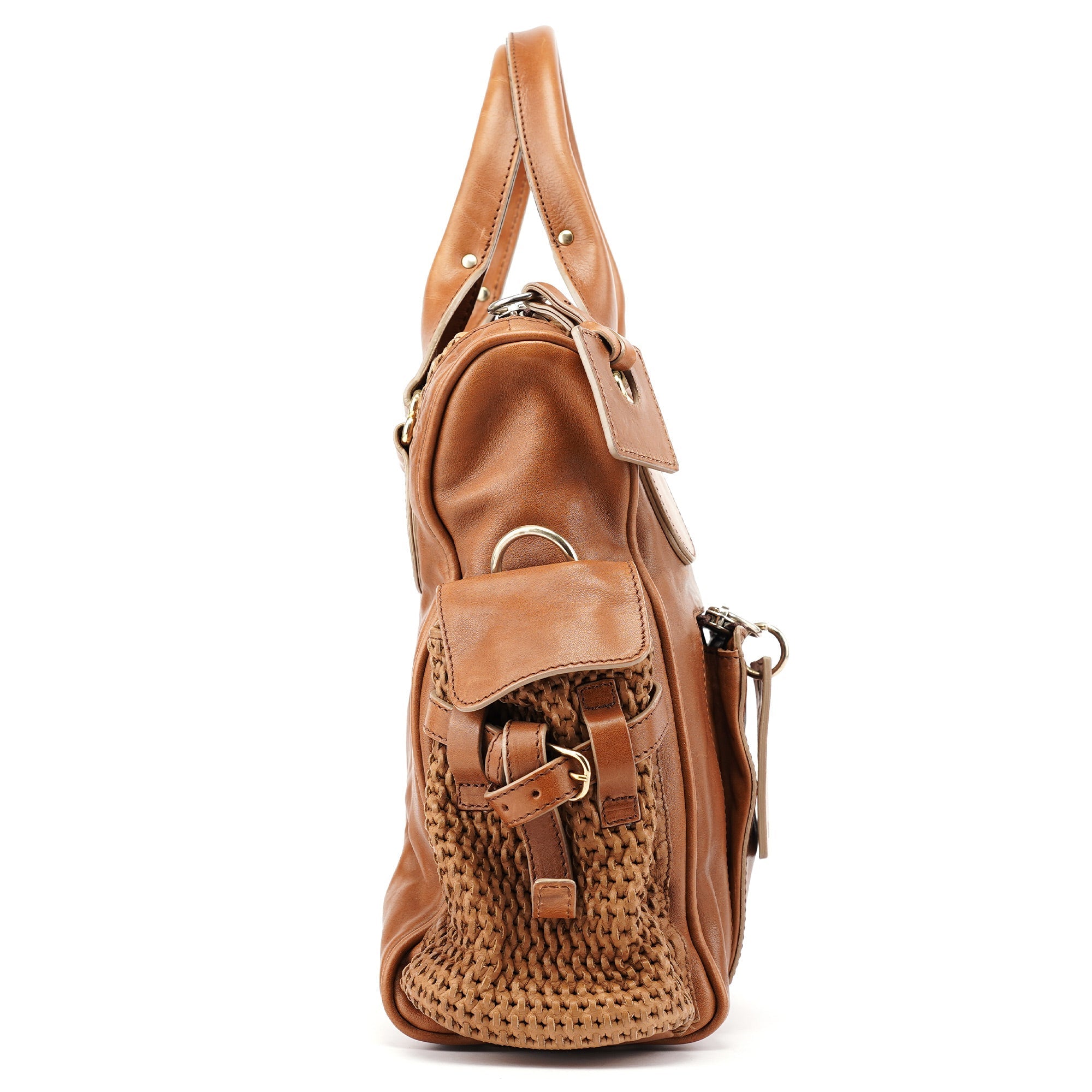 Brown Lambskin 2-Way Tote Bag