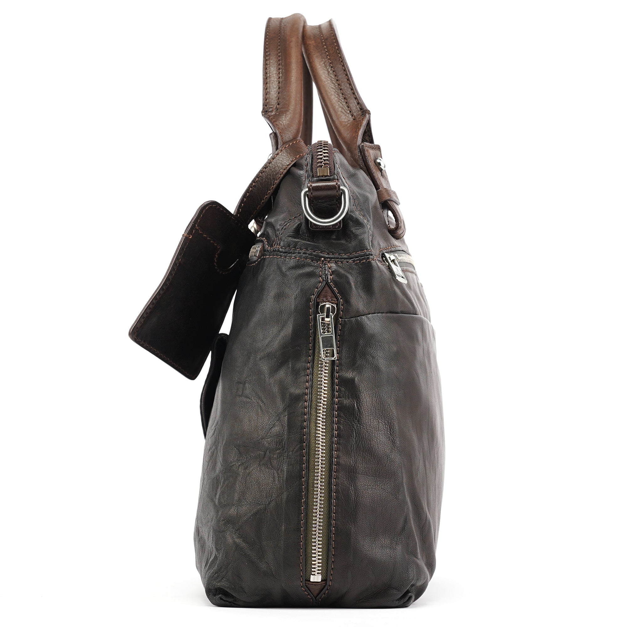 Brown Leather 2-Way Tote Bag