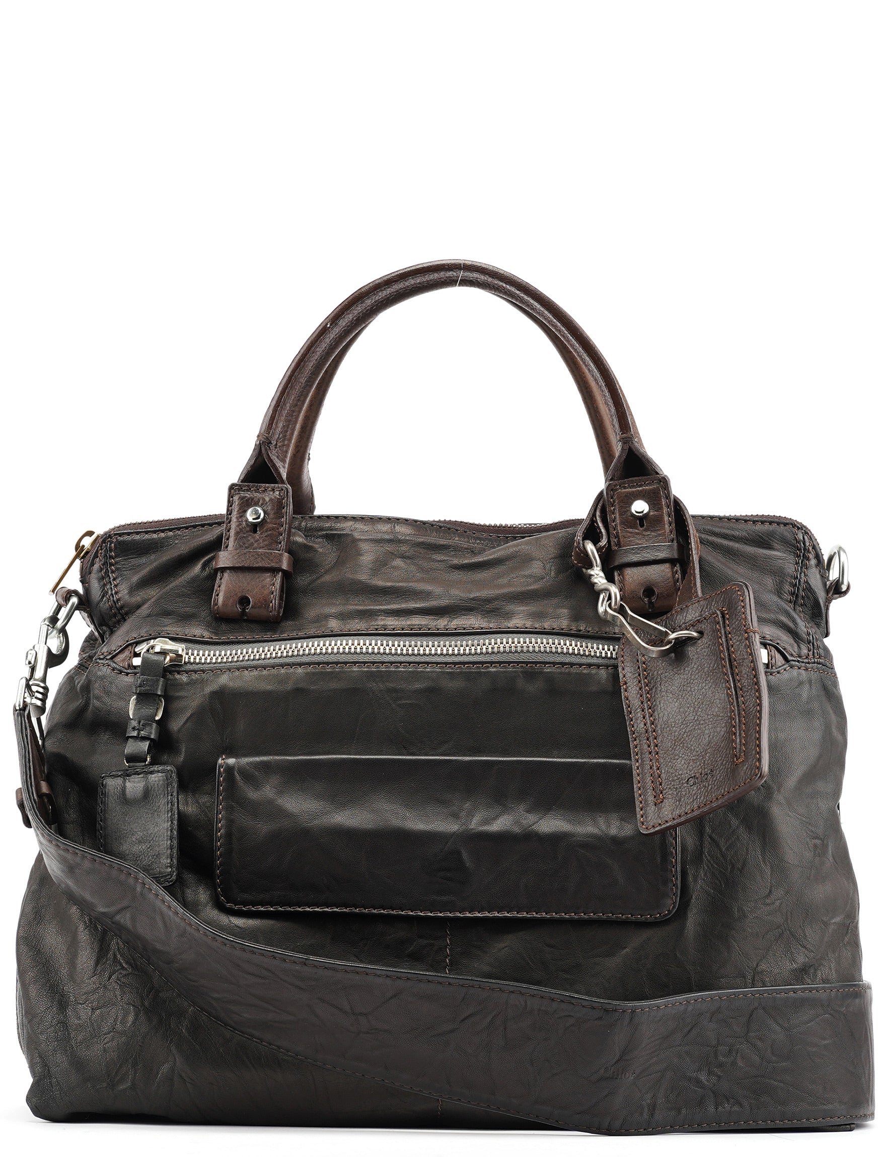 Brown Leather 2-Way Tote Bag