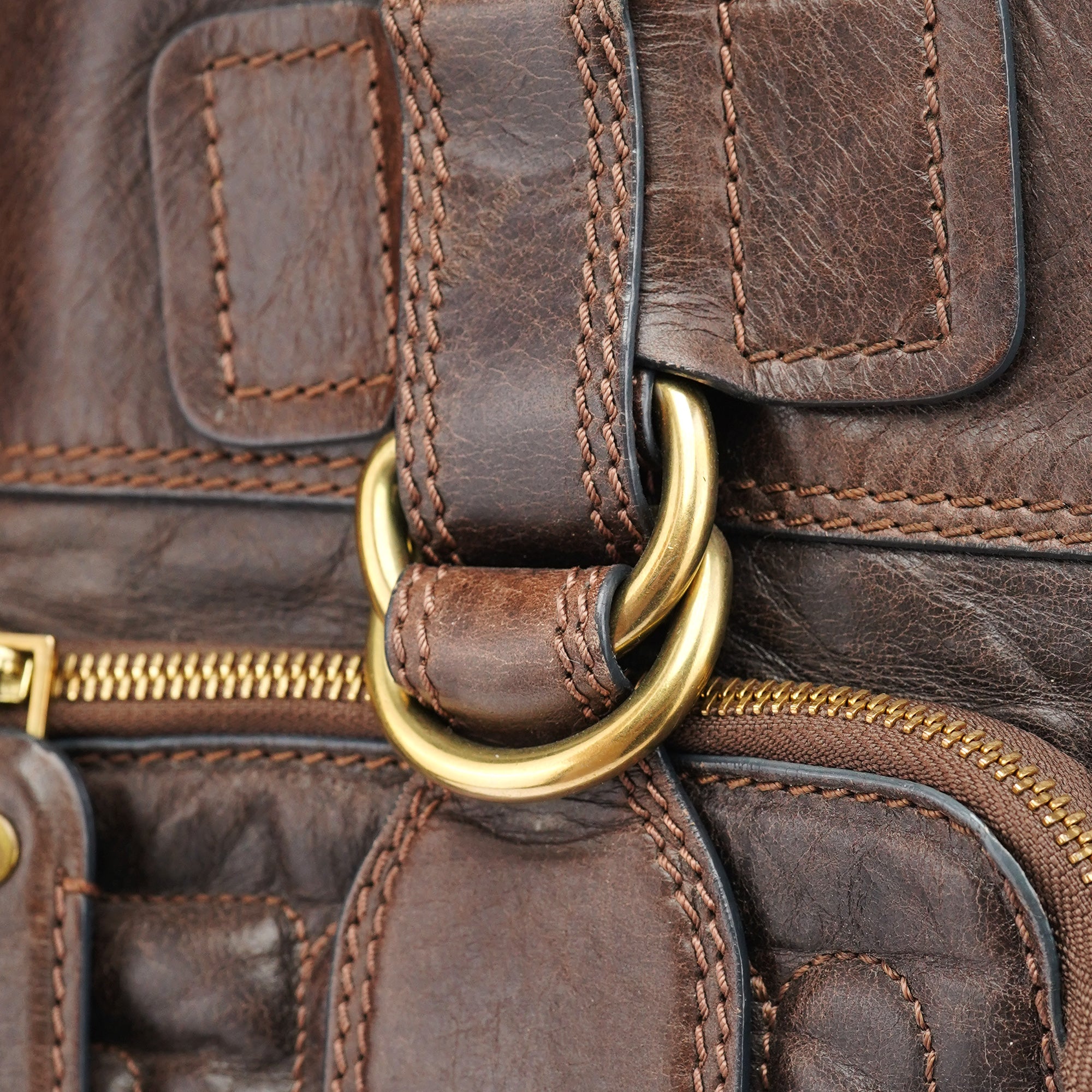 Brown Leather Bay Tote Bag