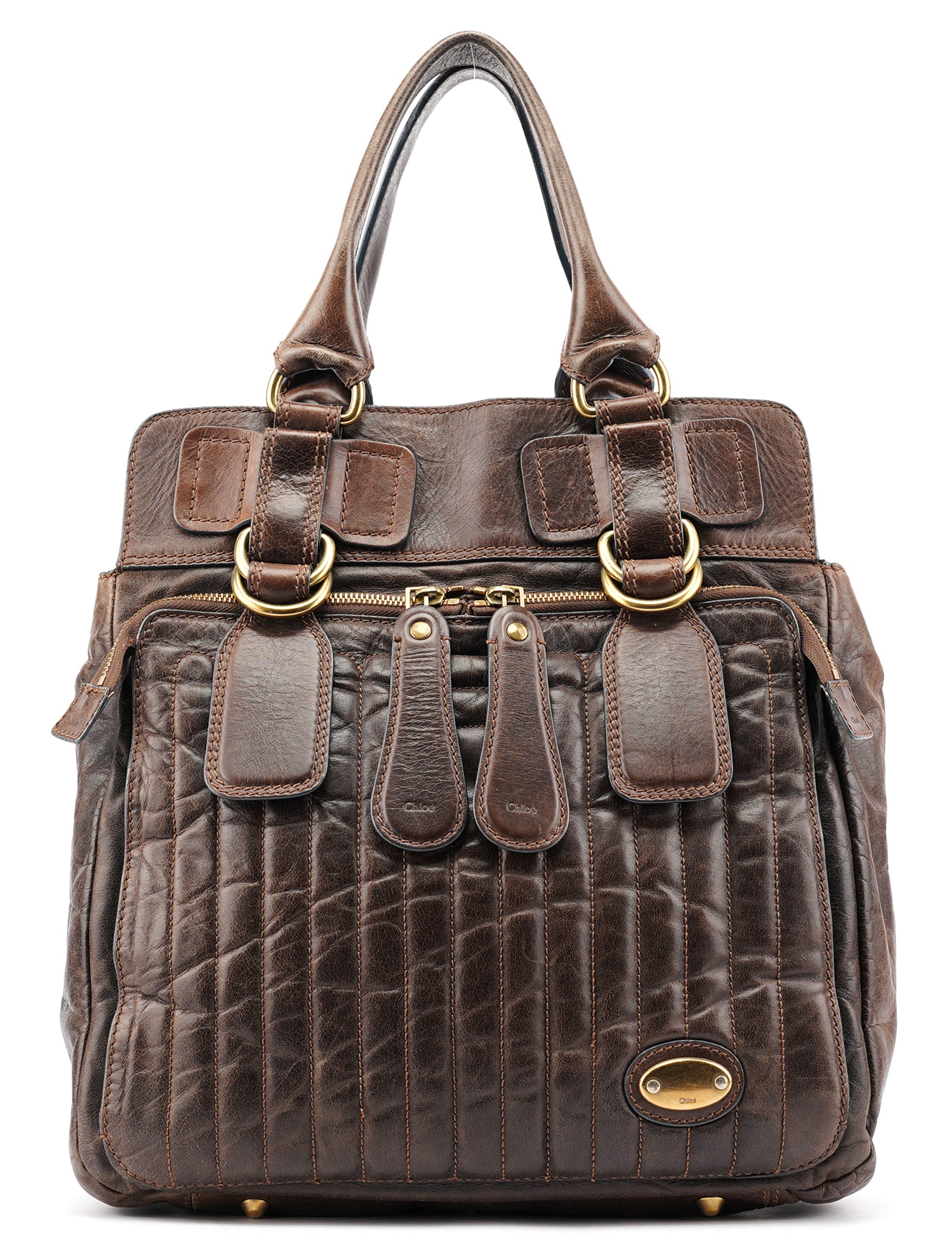 Brown Leather Bay Tote Bag