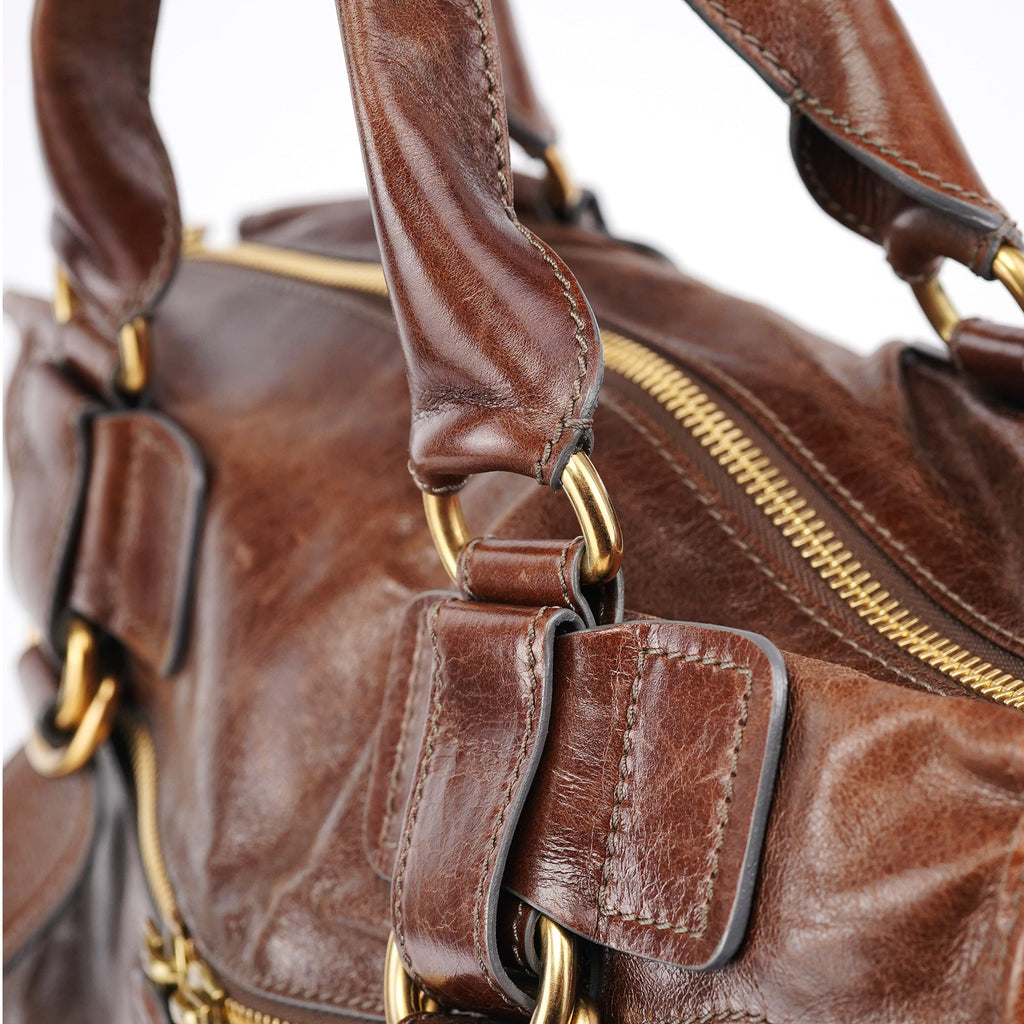 Brown Leather Bay Tote Bag