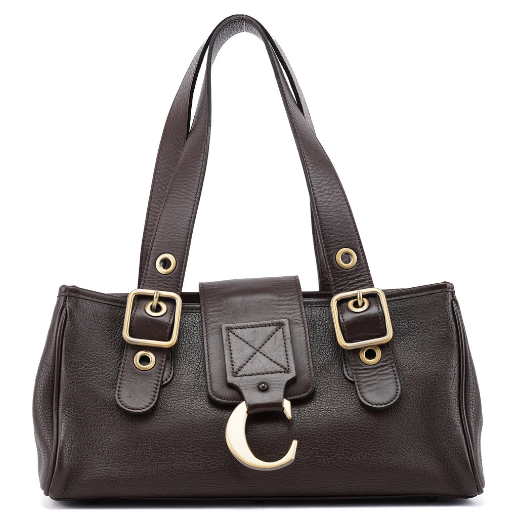 Brown Leather C Tote Bag