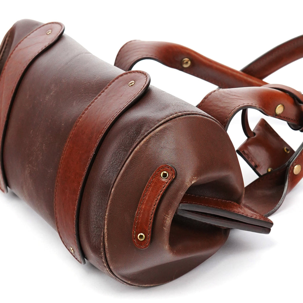 Brown Leather Clutch Bowling Bag