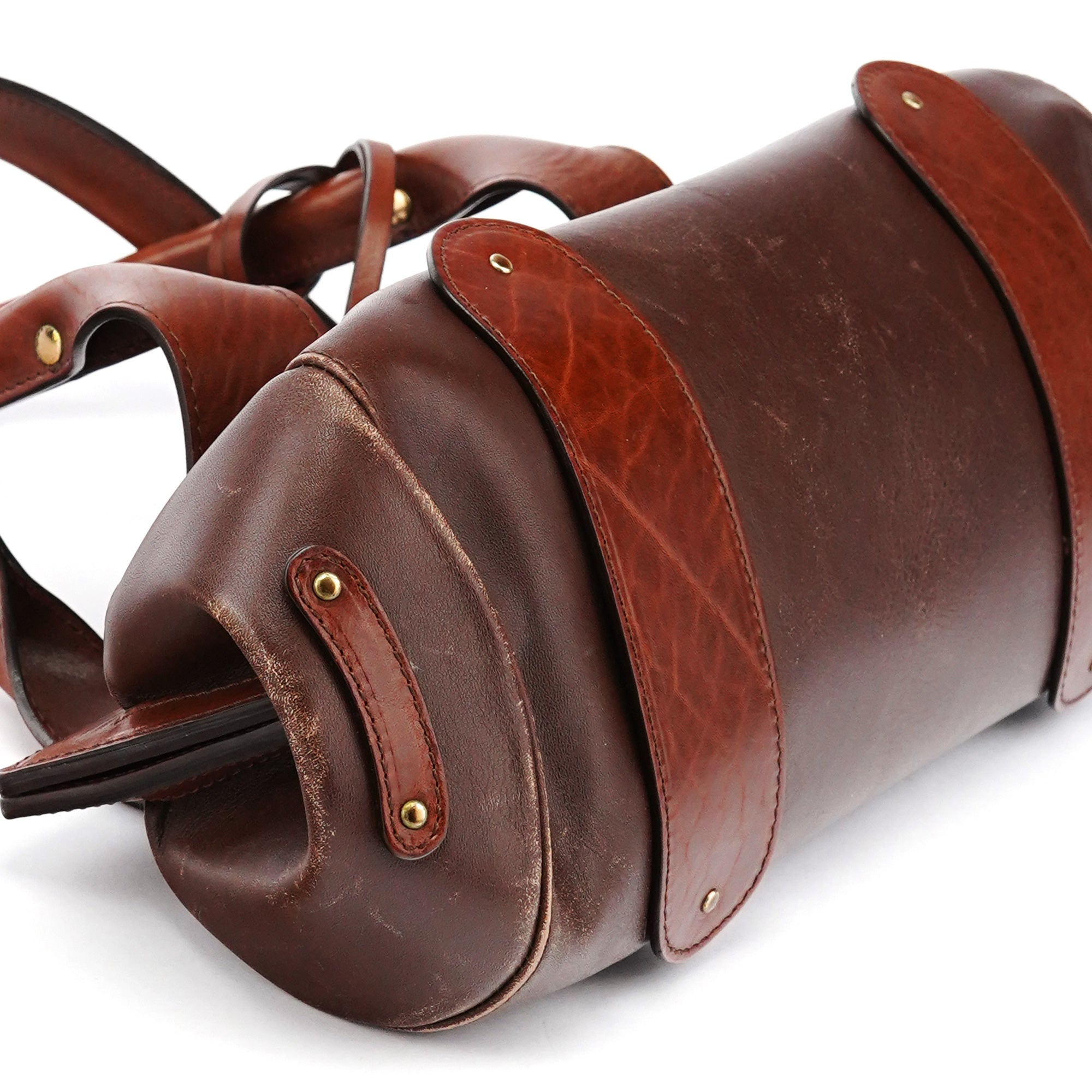Brown Leather Clutch Bowling Bag
