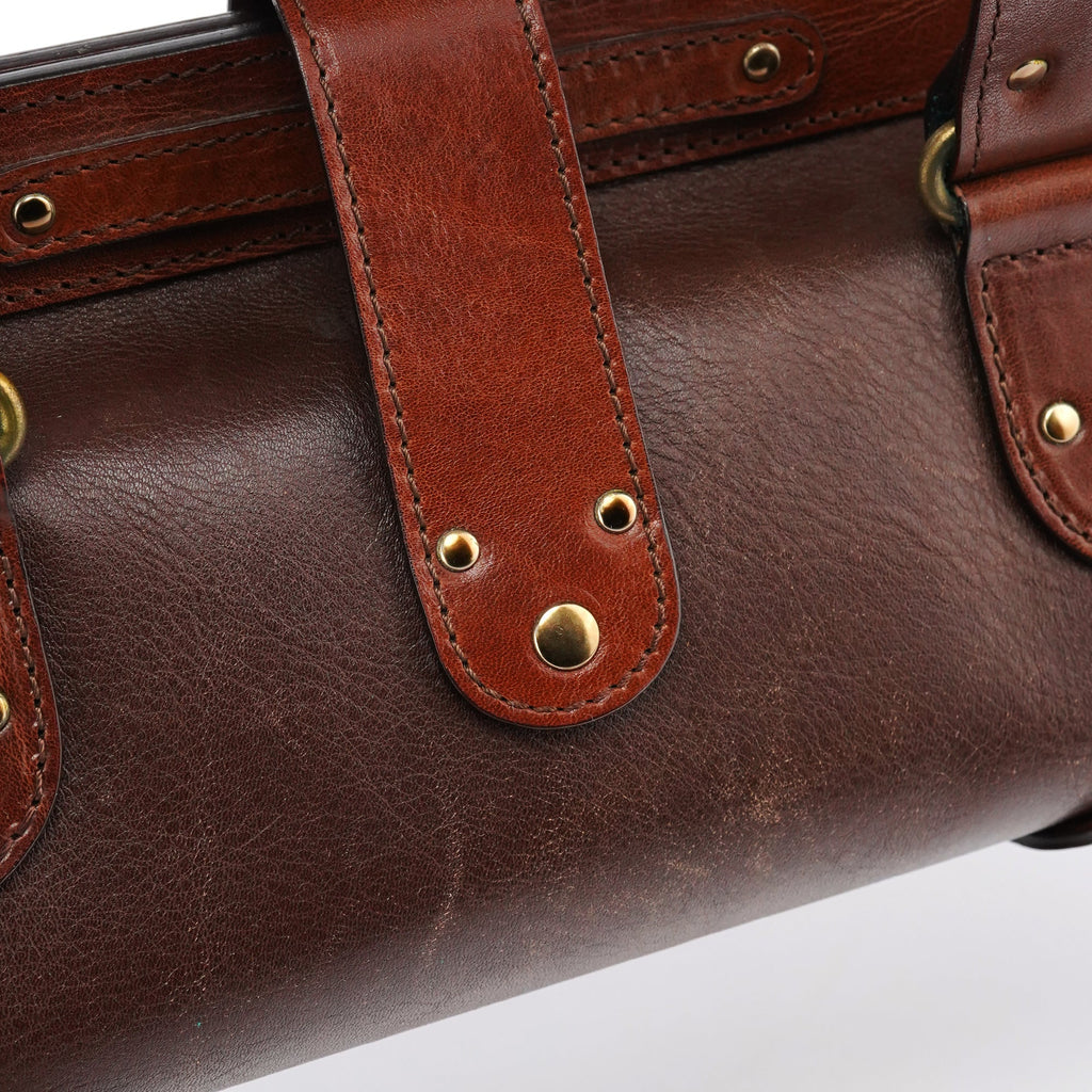 Brown Leather Clutch Bowling Bag