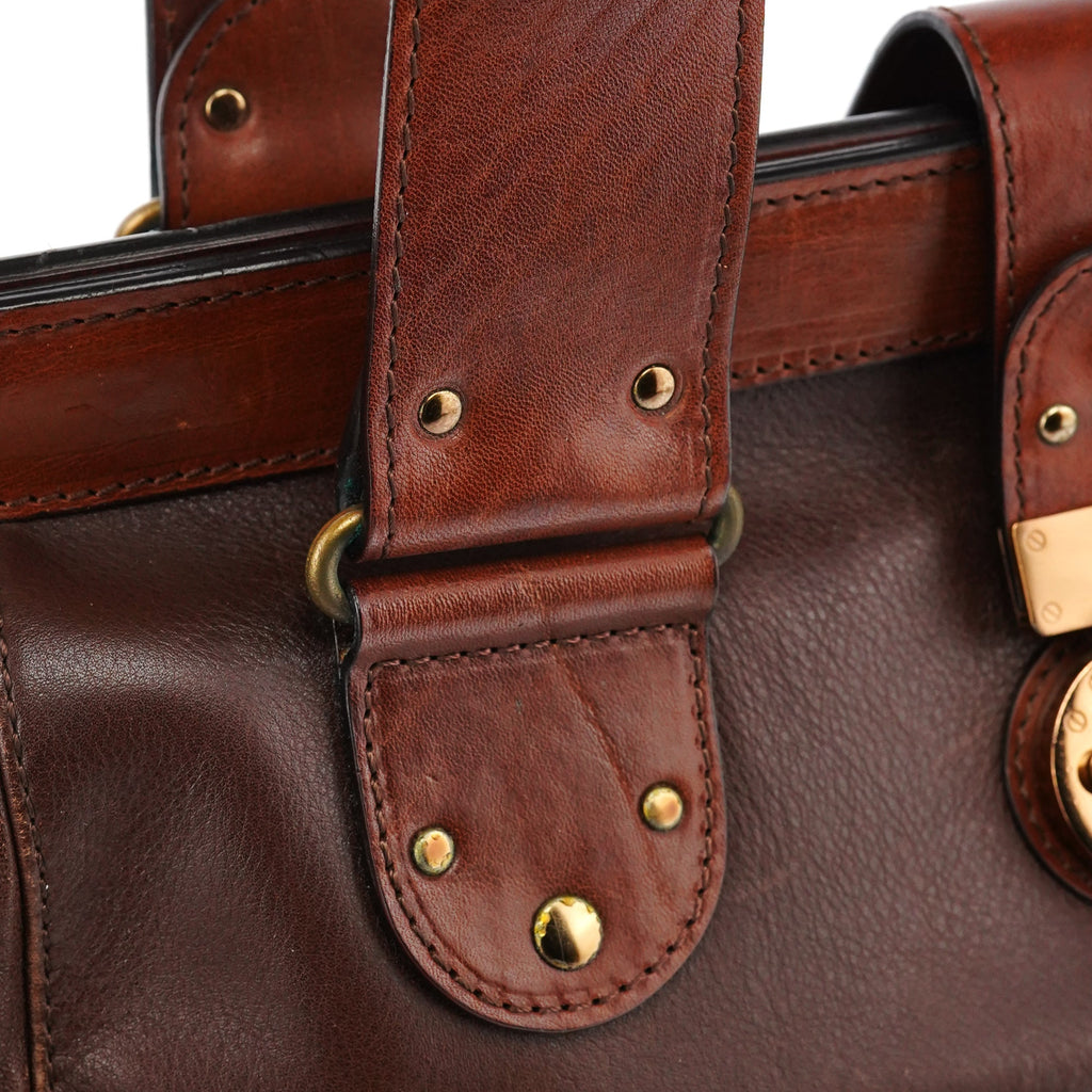 Brown Leather Clutch Bowling Bag