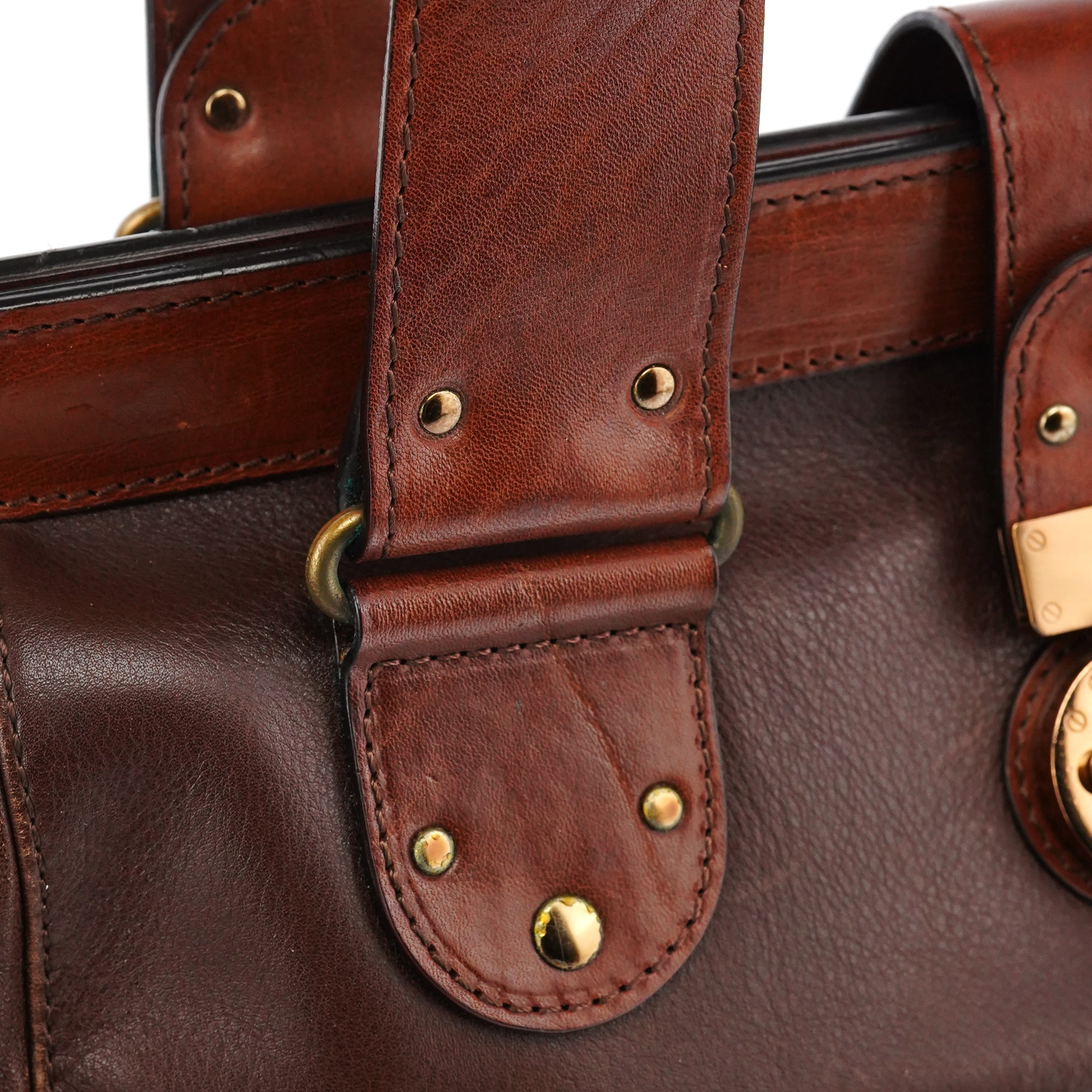 Brown Leather Clutch Bowling Bag