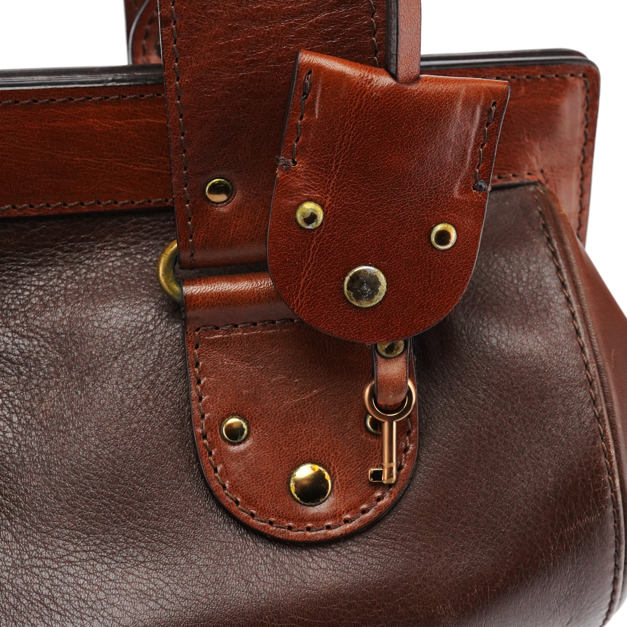 Brown Leather Clutch Bowling Bag