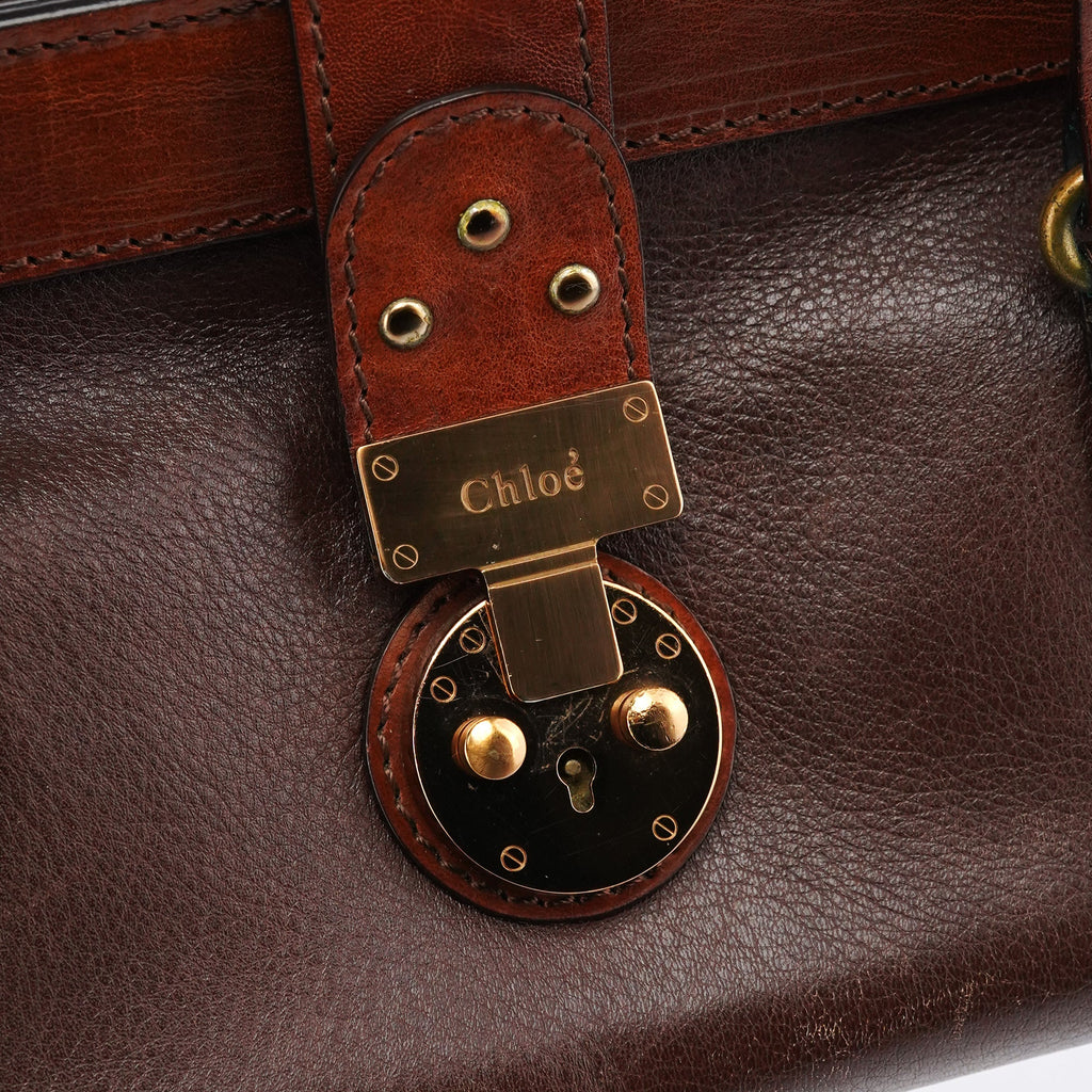 Brown Leather Clutch Bowling Bag