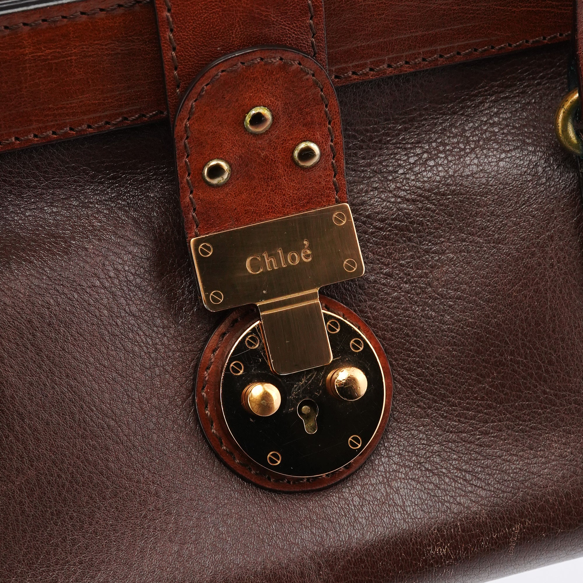 Brown Leather Clutch Bowling Bag