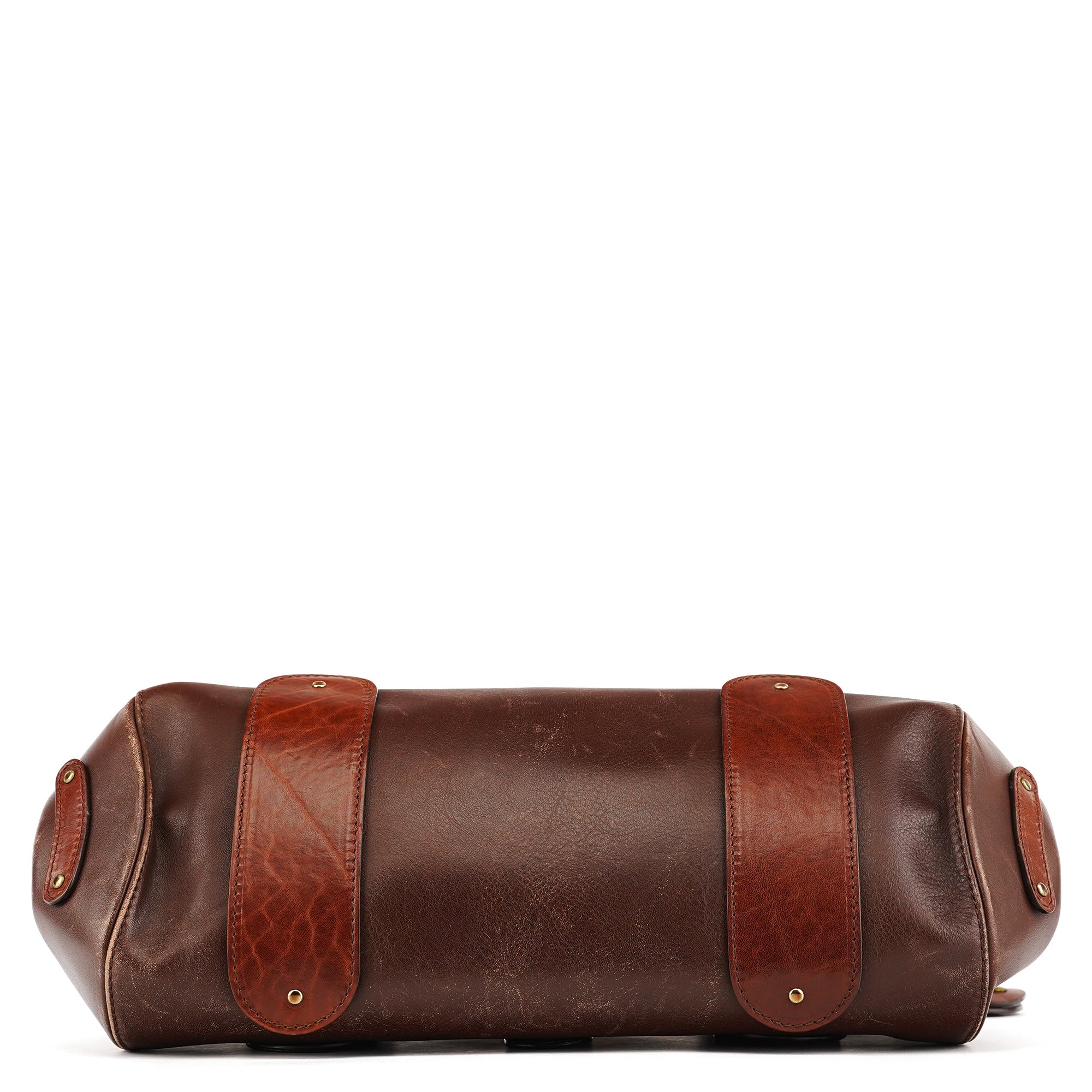 Brown Leather Clutch Bowling Bag