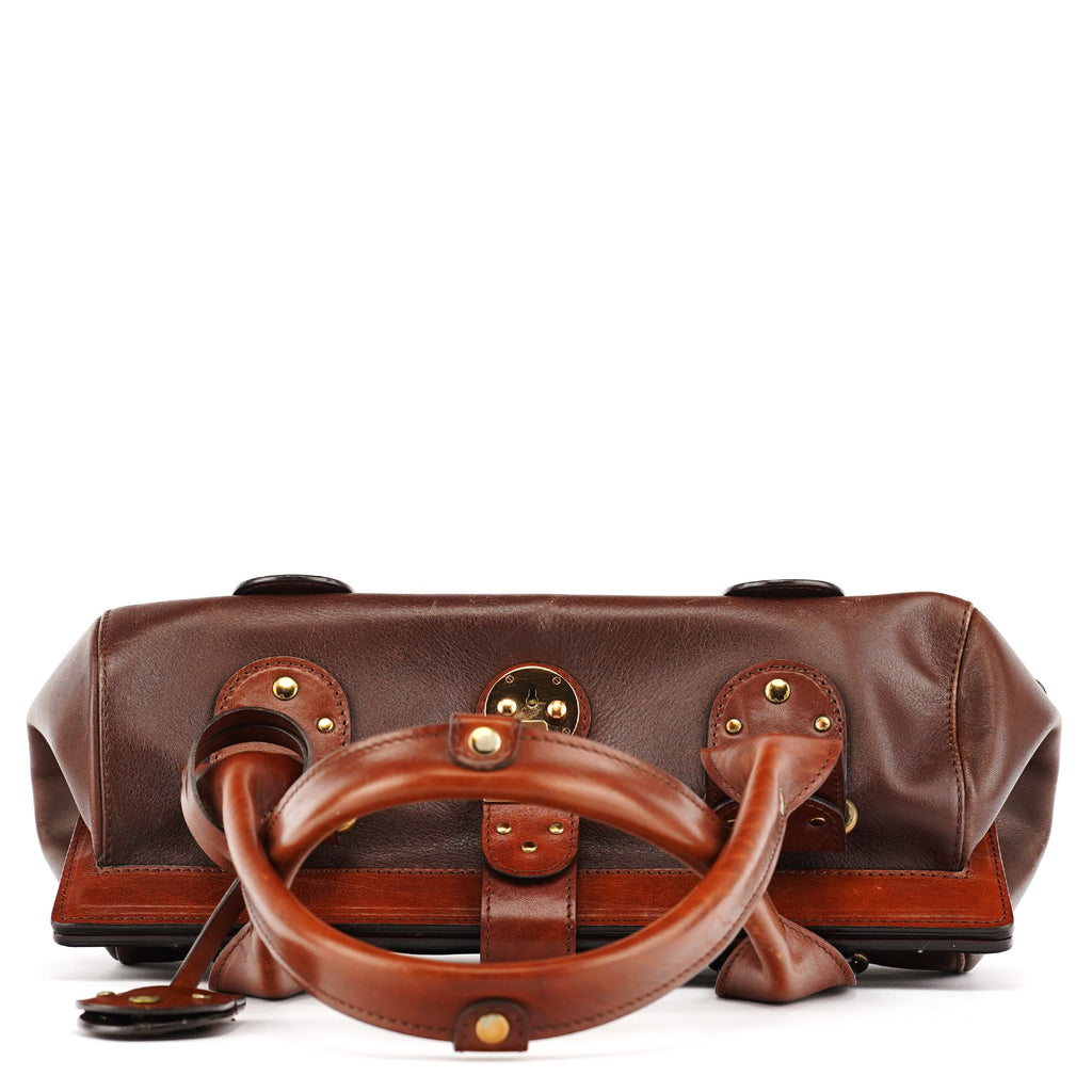 Brown Leather Clutch Bowling Bag