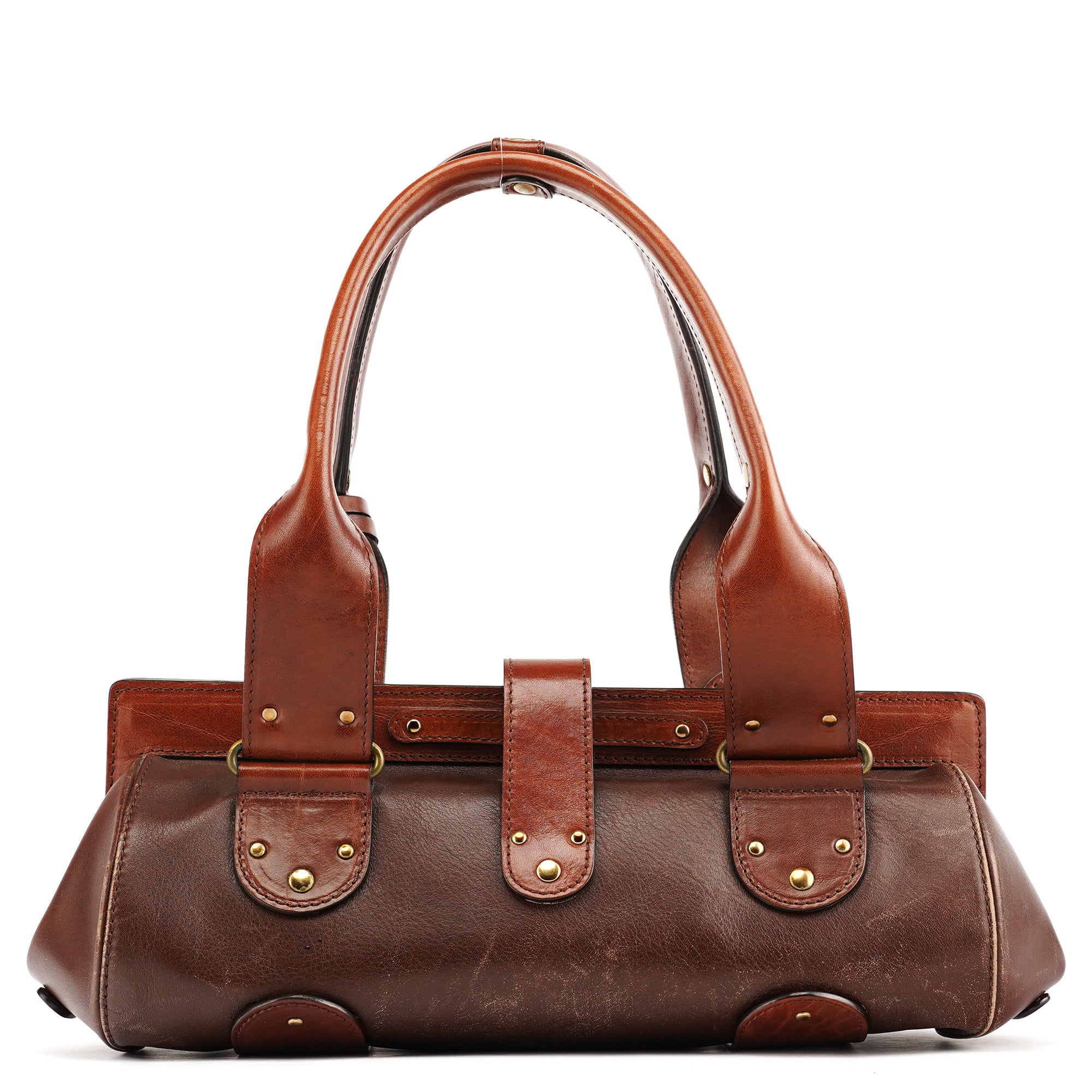Brown Leather Clutch Bowling Bag