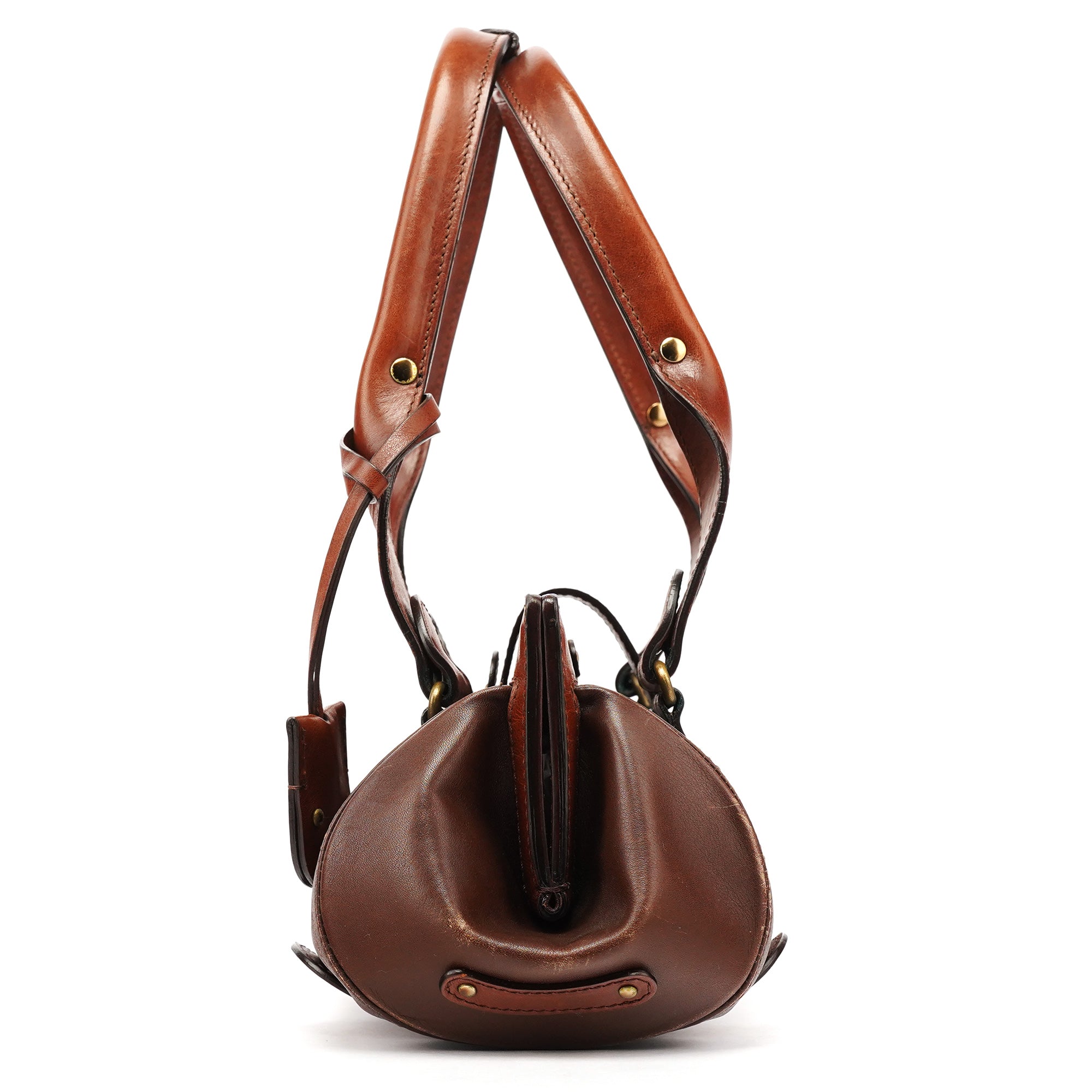 Brown Leather Clutch Bowling Bag