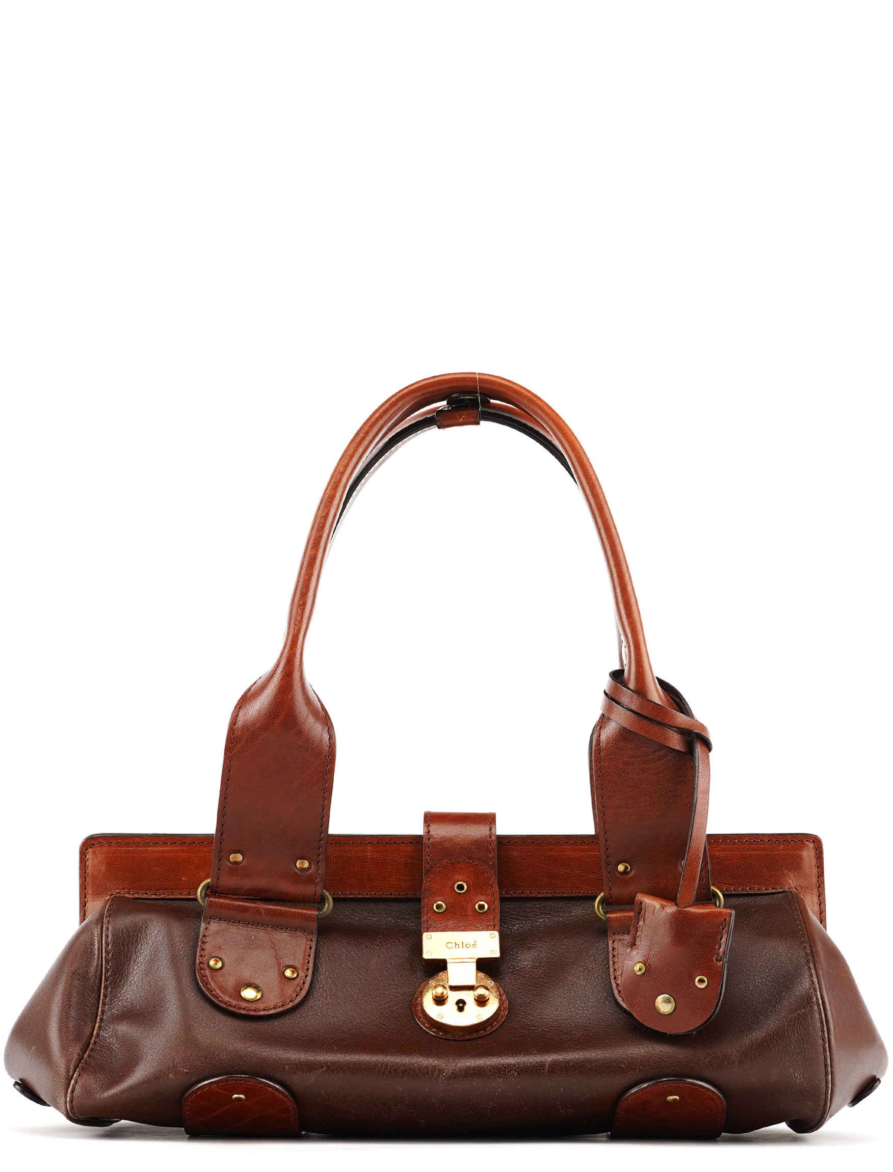 Brown Leather Clutch Bowling Bag