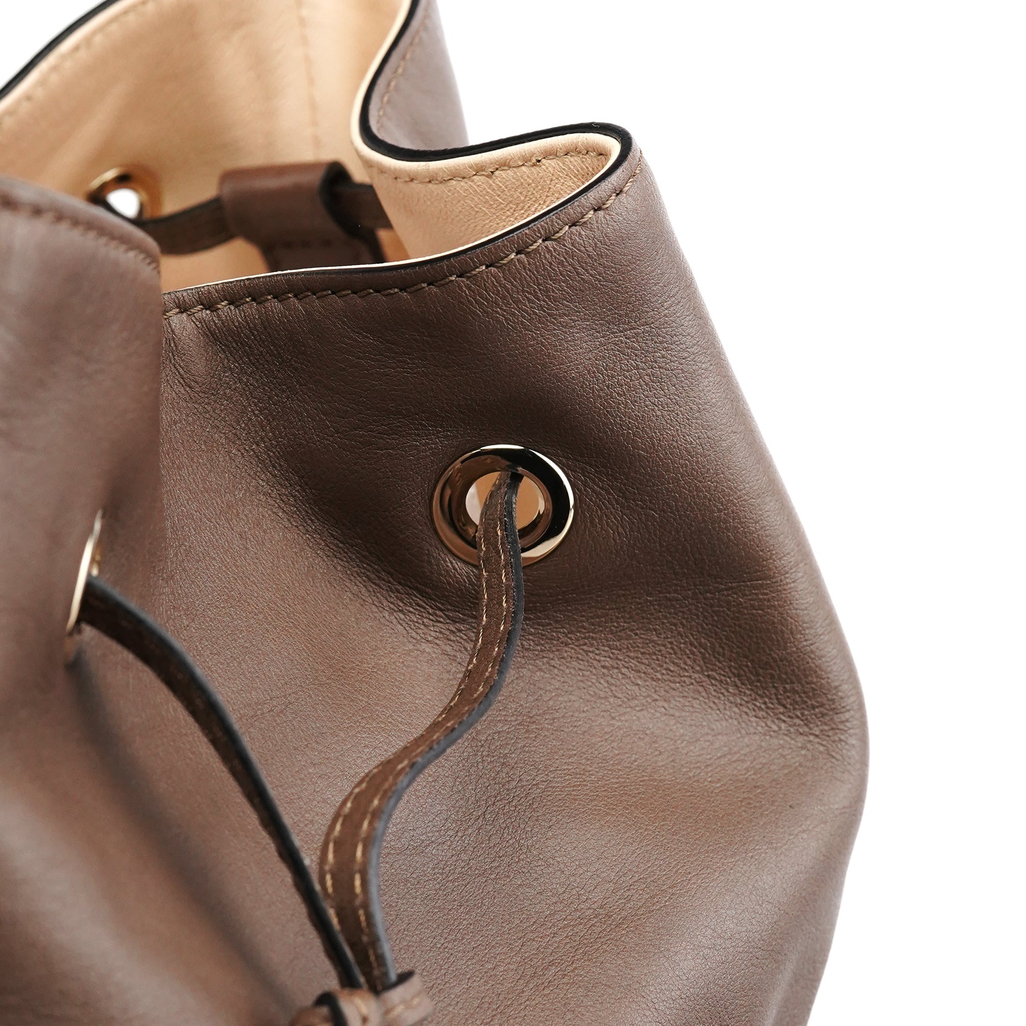 Brown Leather Drawstring Bucket Bag