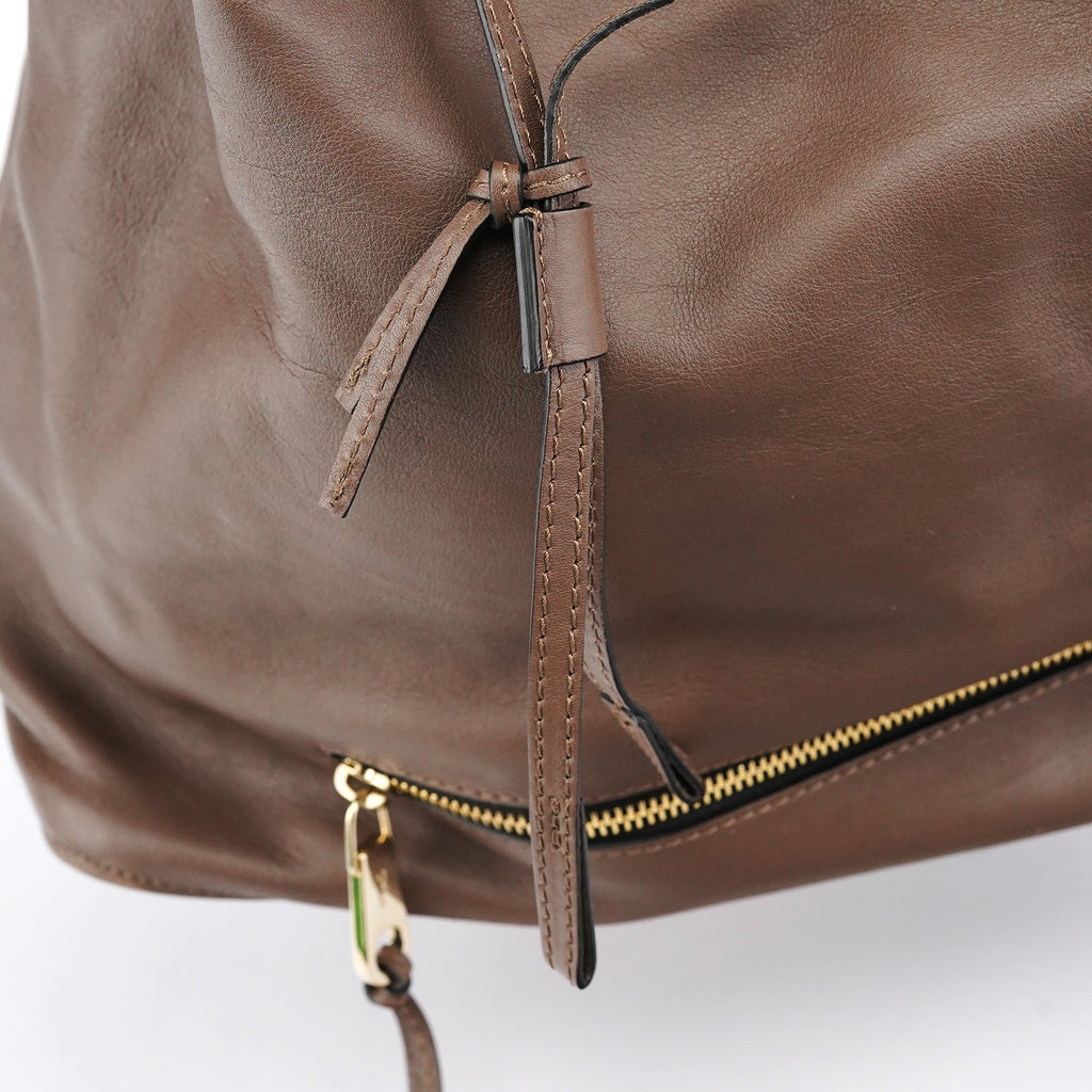 Brown Leather Drawstring Bucket Bag