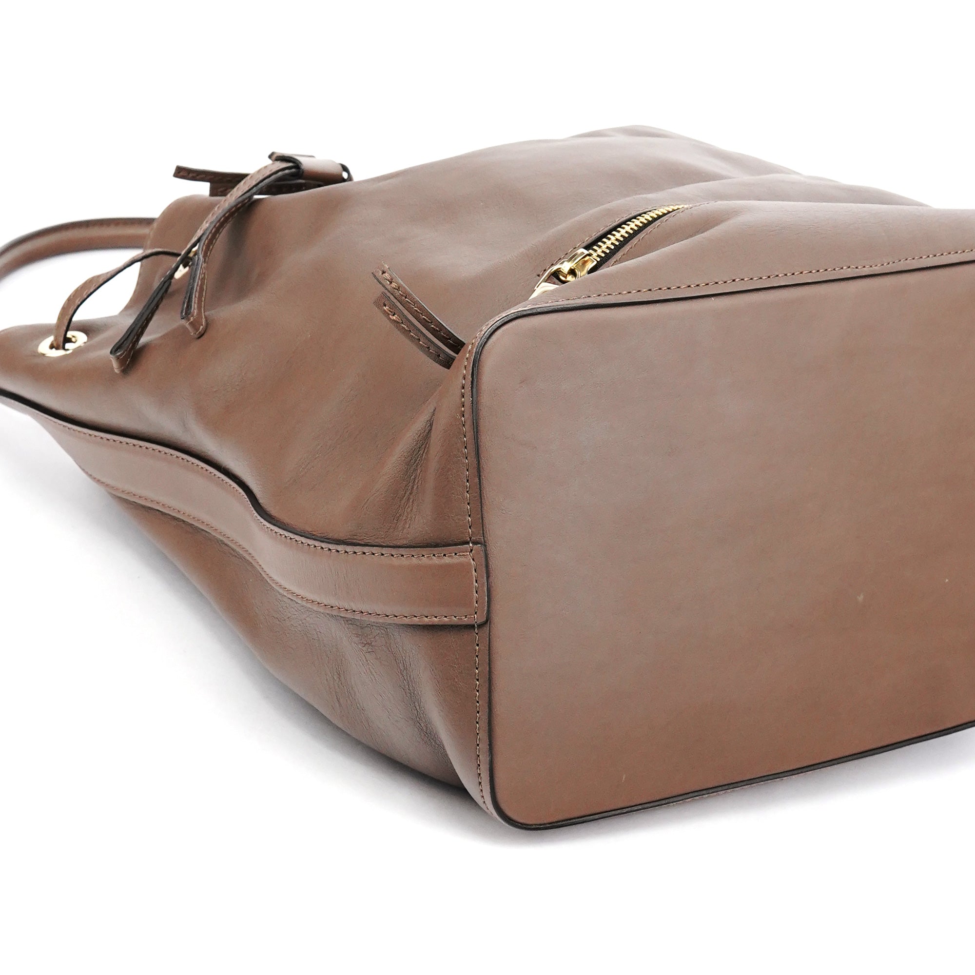 Brown Leather Drawstring Bucket Bag