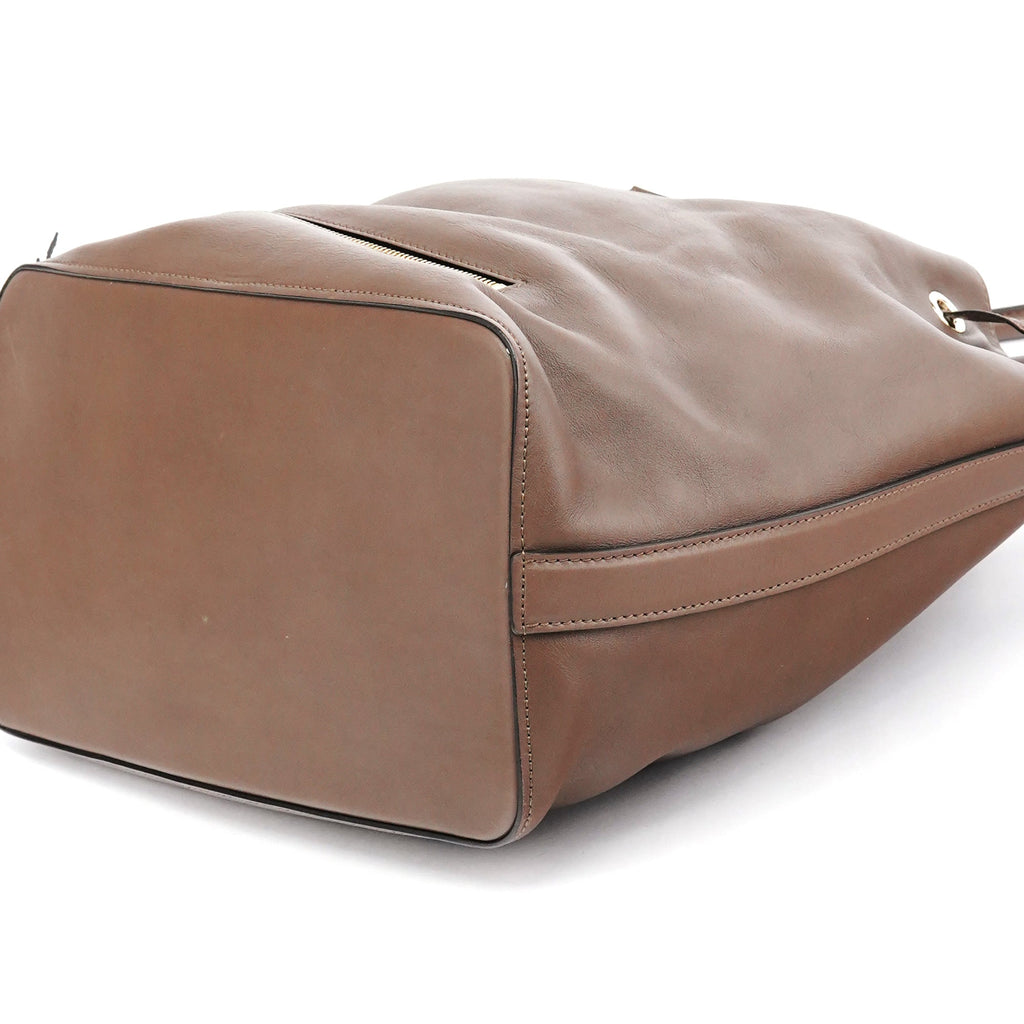 Brown Leather Drawstring Bucket Bag