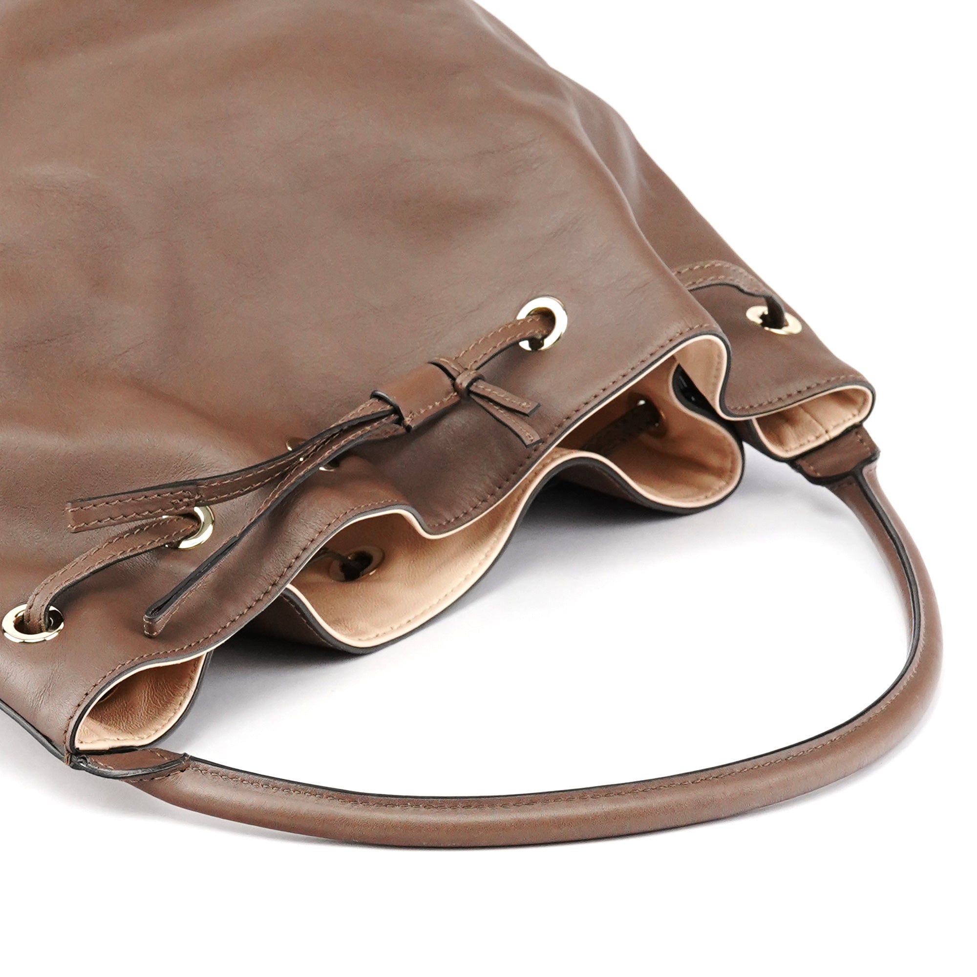 Brown Leather Drawstring Bucket Bag