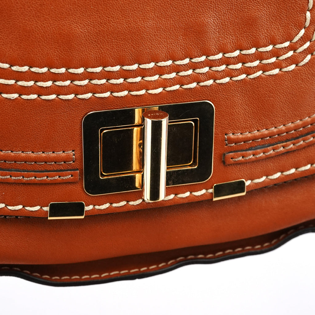 Brown Leather Marcie Turnlock 2-Way Bag