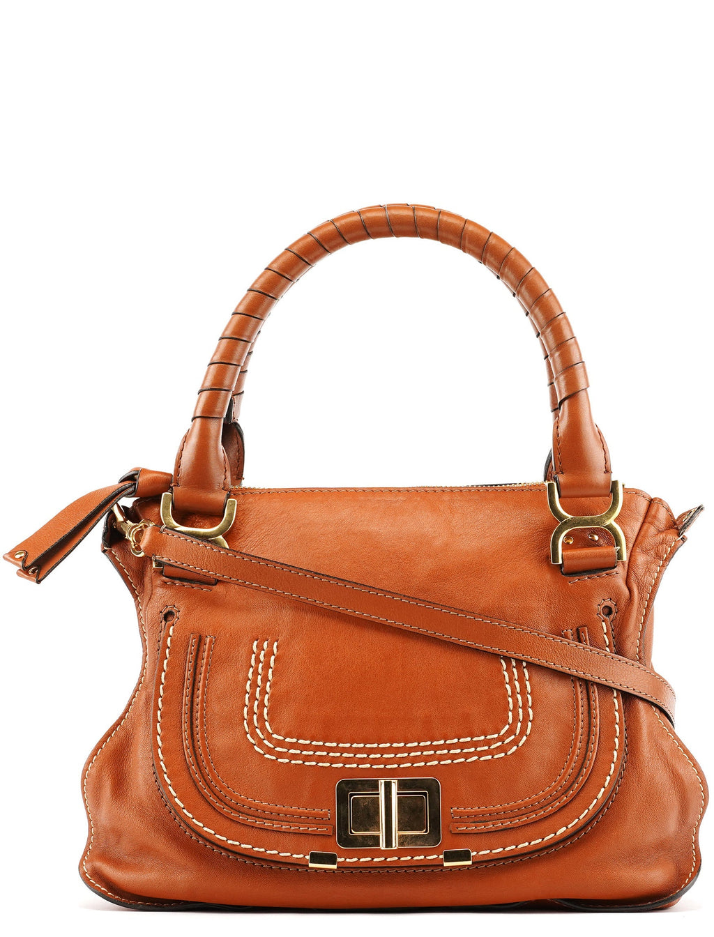 Brown Leather Marcie Turnlock 2-Way Bag