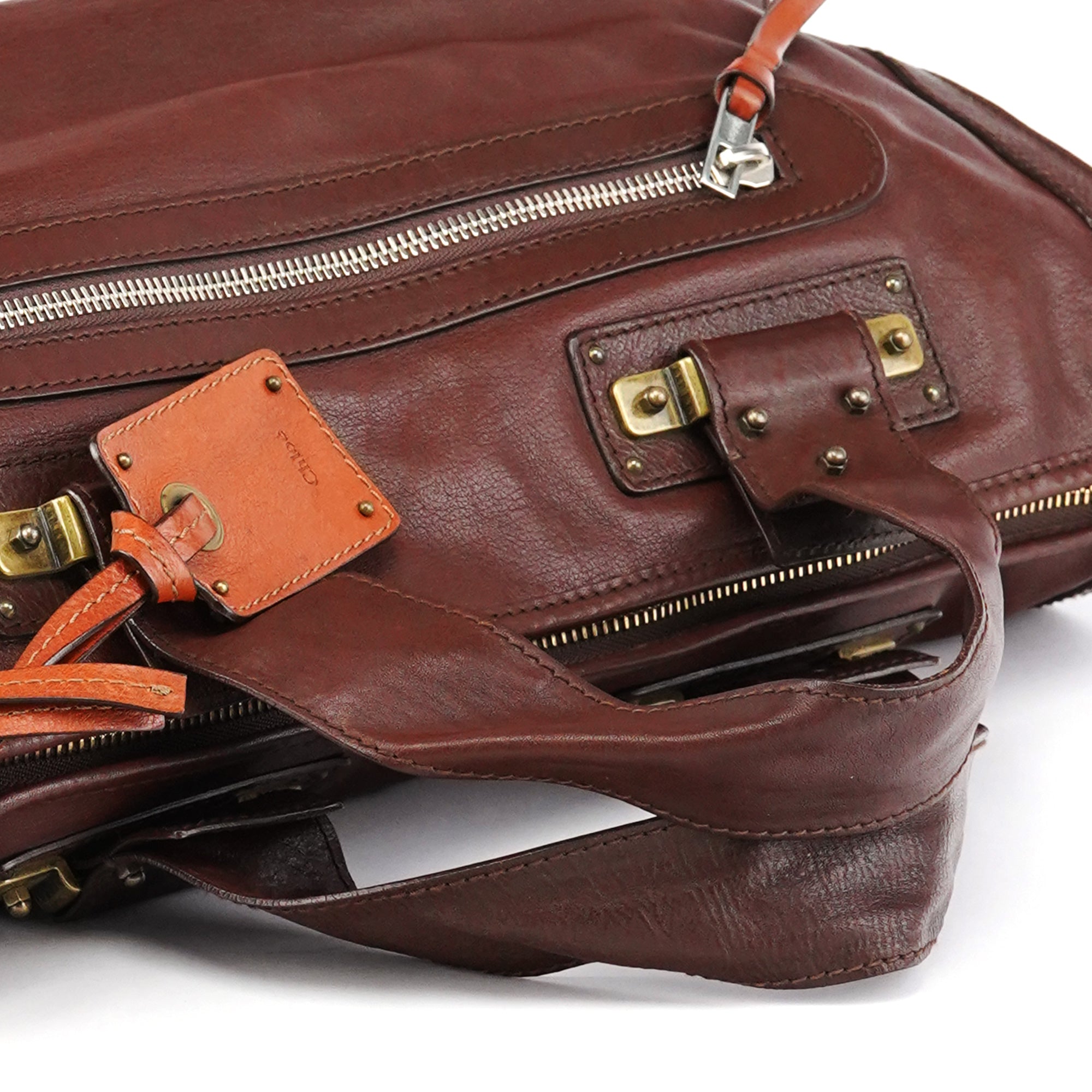 Brown Leather Pocket Tote Bag